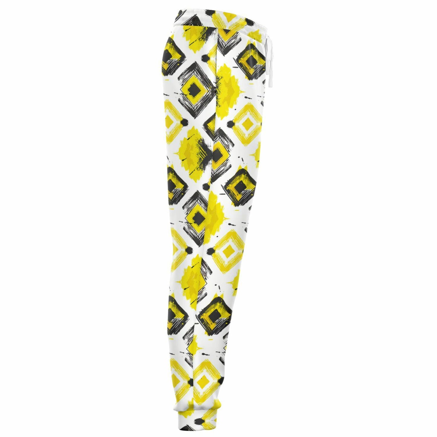 Geometric Yellow And Black Splash Joggers - AOP