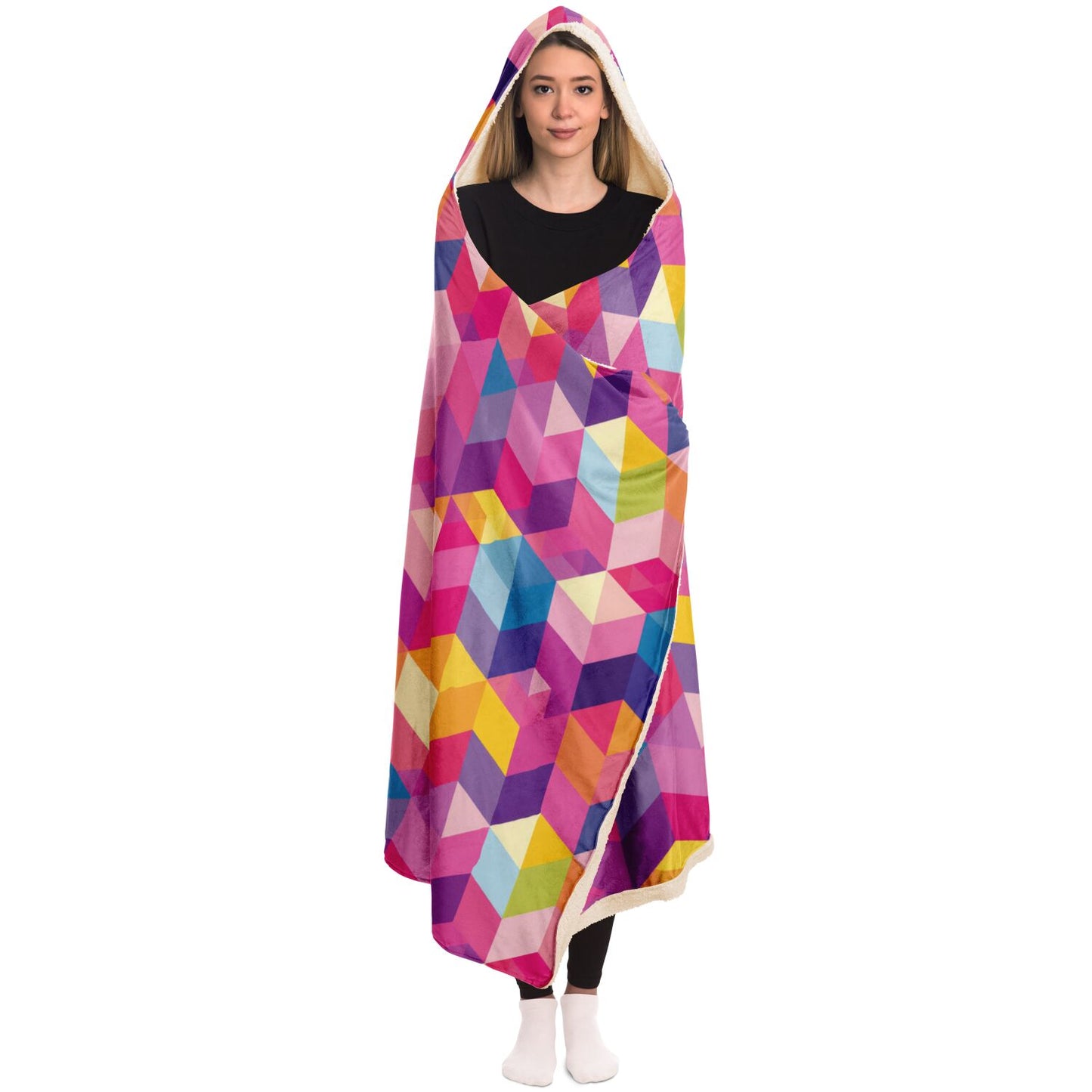 Vibrant Geometric Hooded Blanket