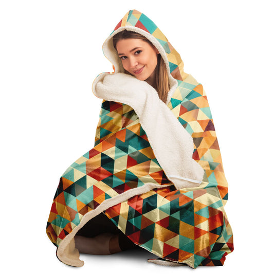 Retro Geometric Triangles Hooded Blanket