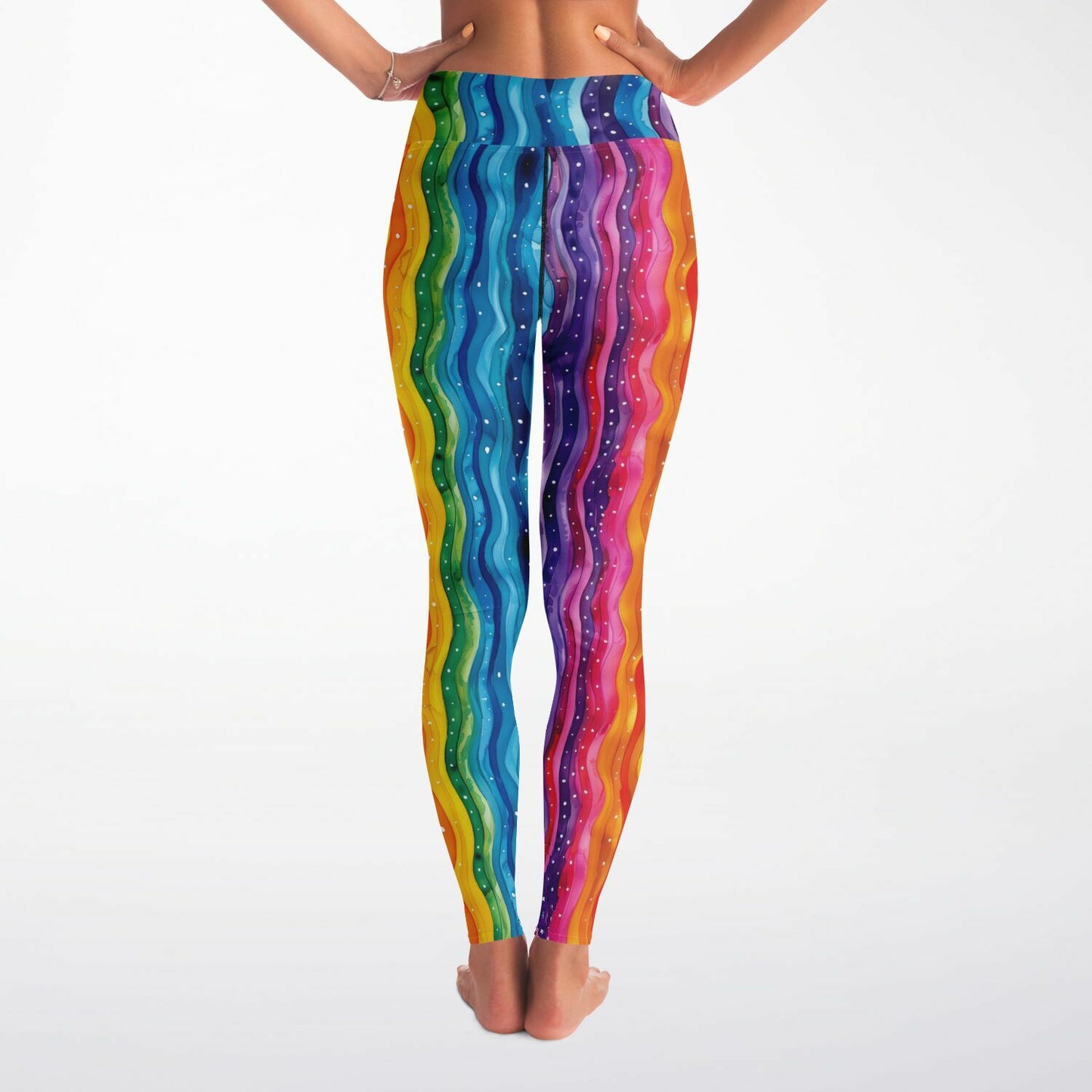 Cosmic Rainbow Waves High-Waisted Yoga Leggings for a Vibrant and Stylish Practice - AOP