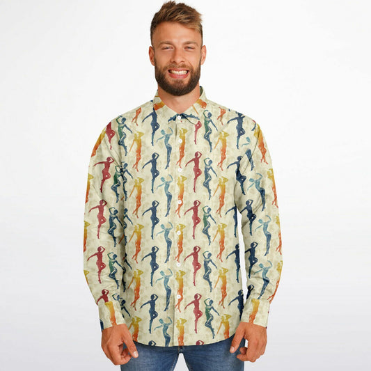 Colorful Silhouette Dance Long Sleeve Button Down Shirt