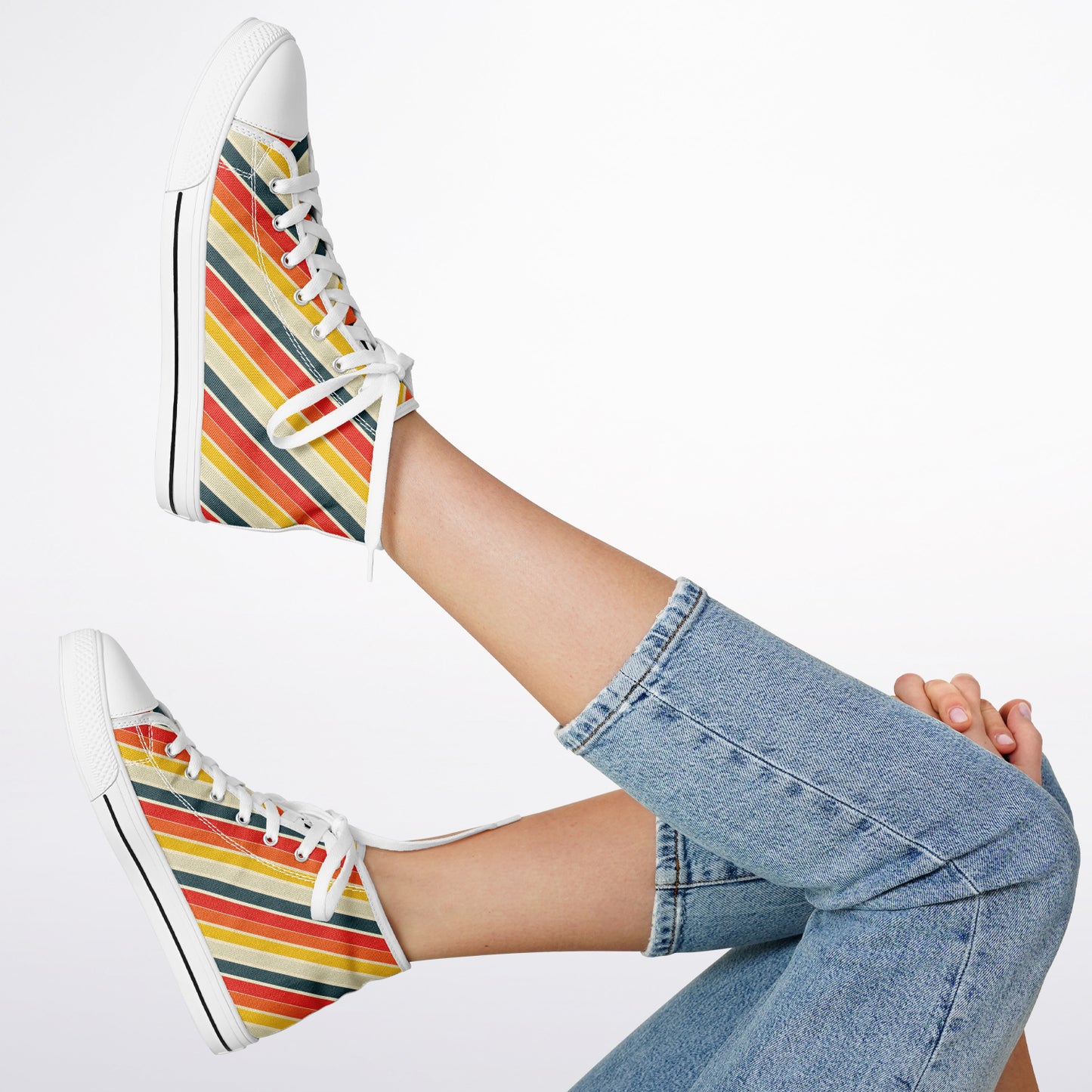 Urban Peak High-Top Shoes with Vibrant Diagonal Stripes Design