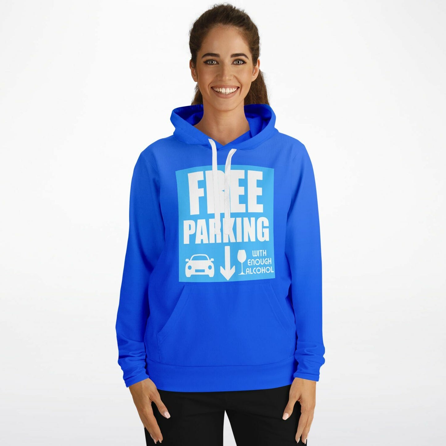 Humorous 'Free Parking Pullover Fashion Hoodie -  Perfect for Party Lovers - AOP