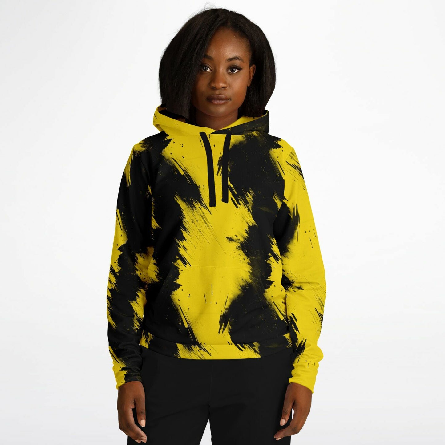 Bold Yellow and Black Brushstroke Women's Hoodie - AOP