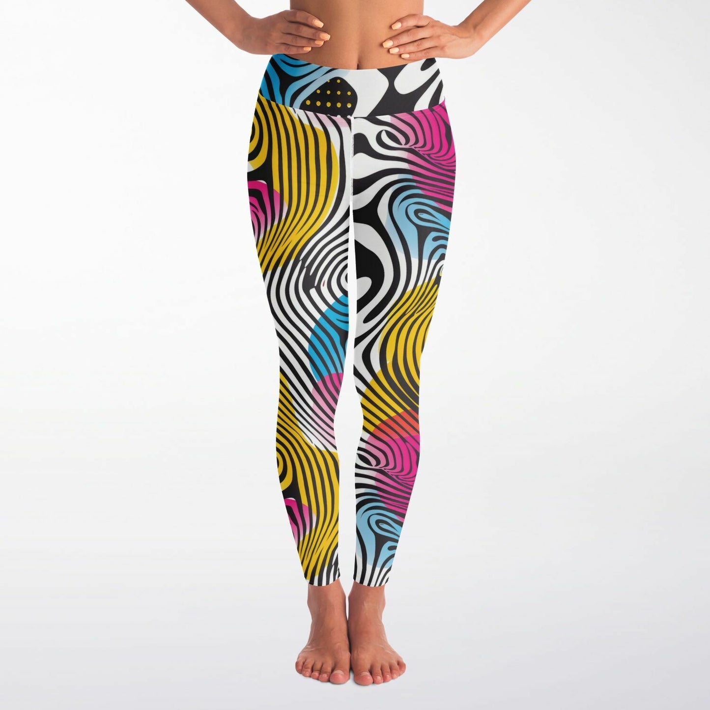 Psychedelic Swirl High-Waisted Yoga Leggings for Bold and Stylish Practice - AOP