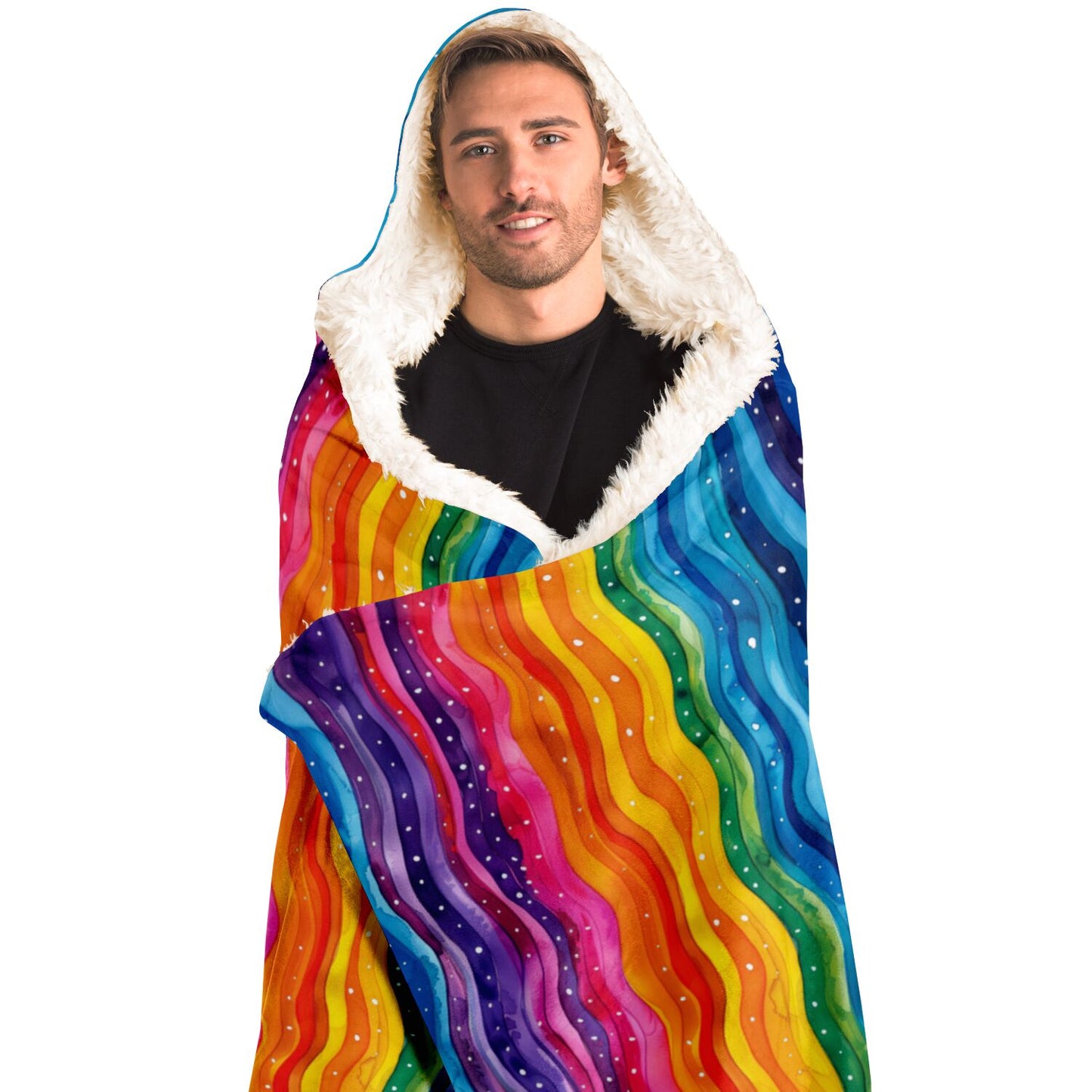 Vibrant Rainbow Waves Hooded Blanket