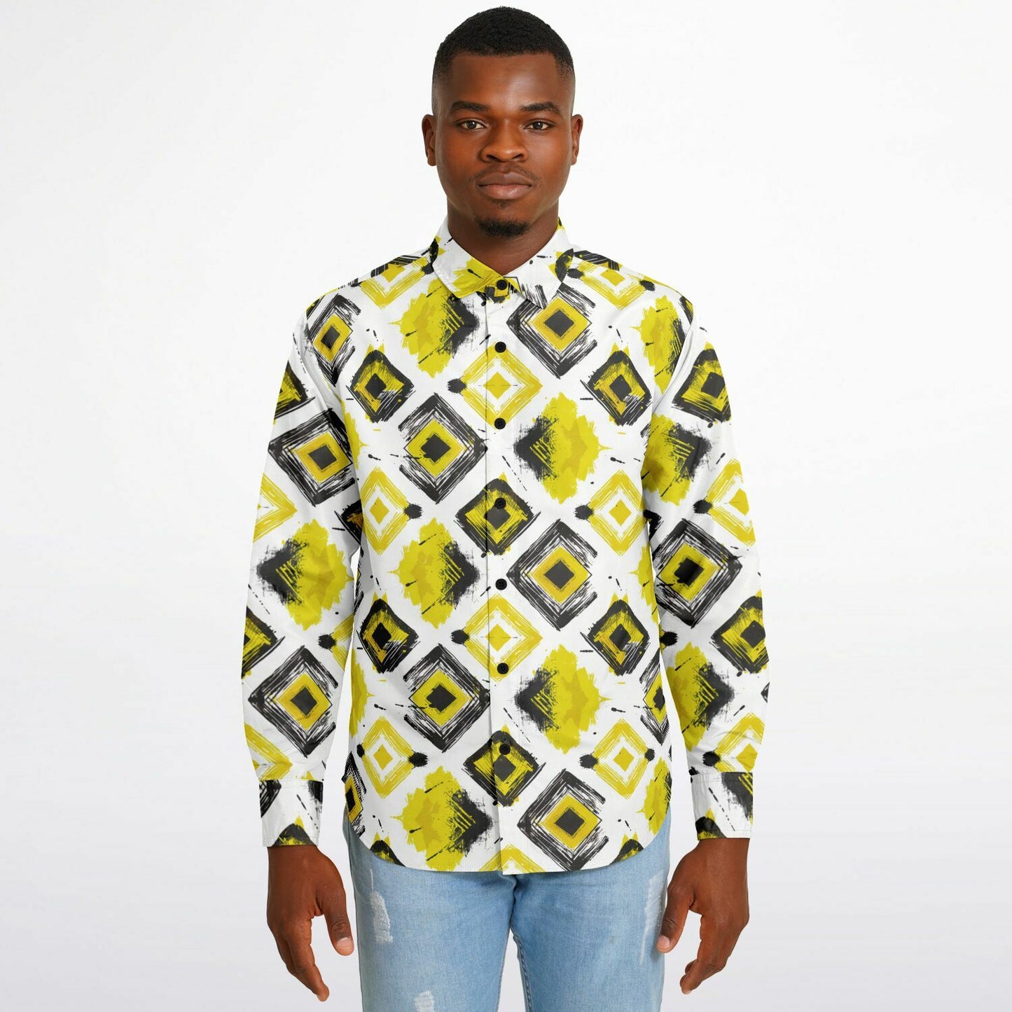 Geometric Vibes Long Sleeve Button Down Shirt