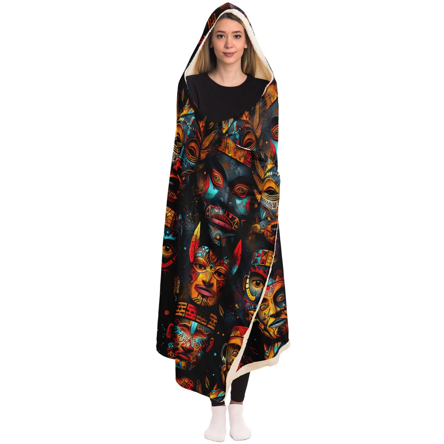 Mystic Tribal Mask Hooded Blanket