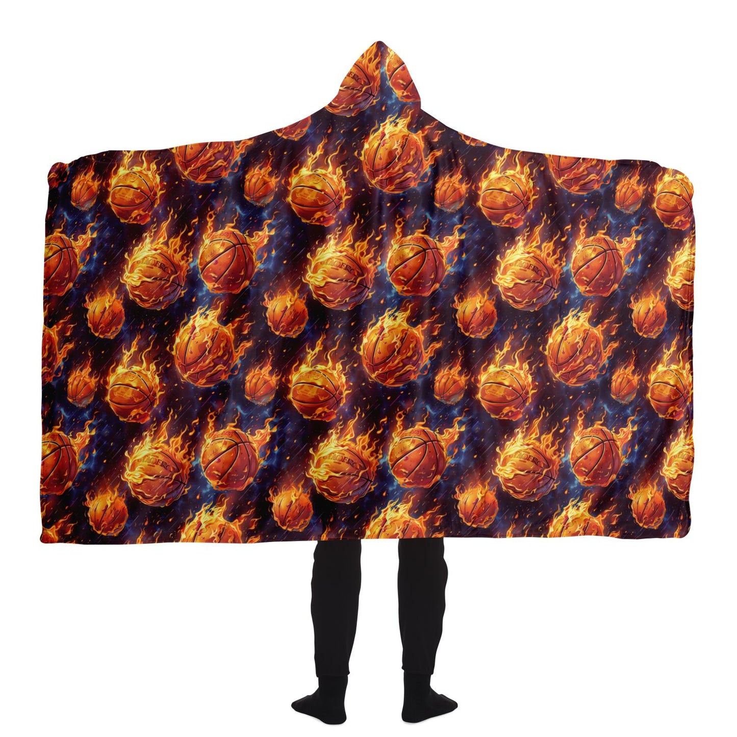 Fiery Basketball Hooded Blanket