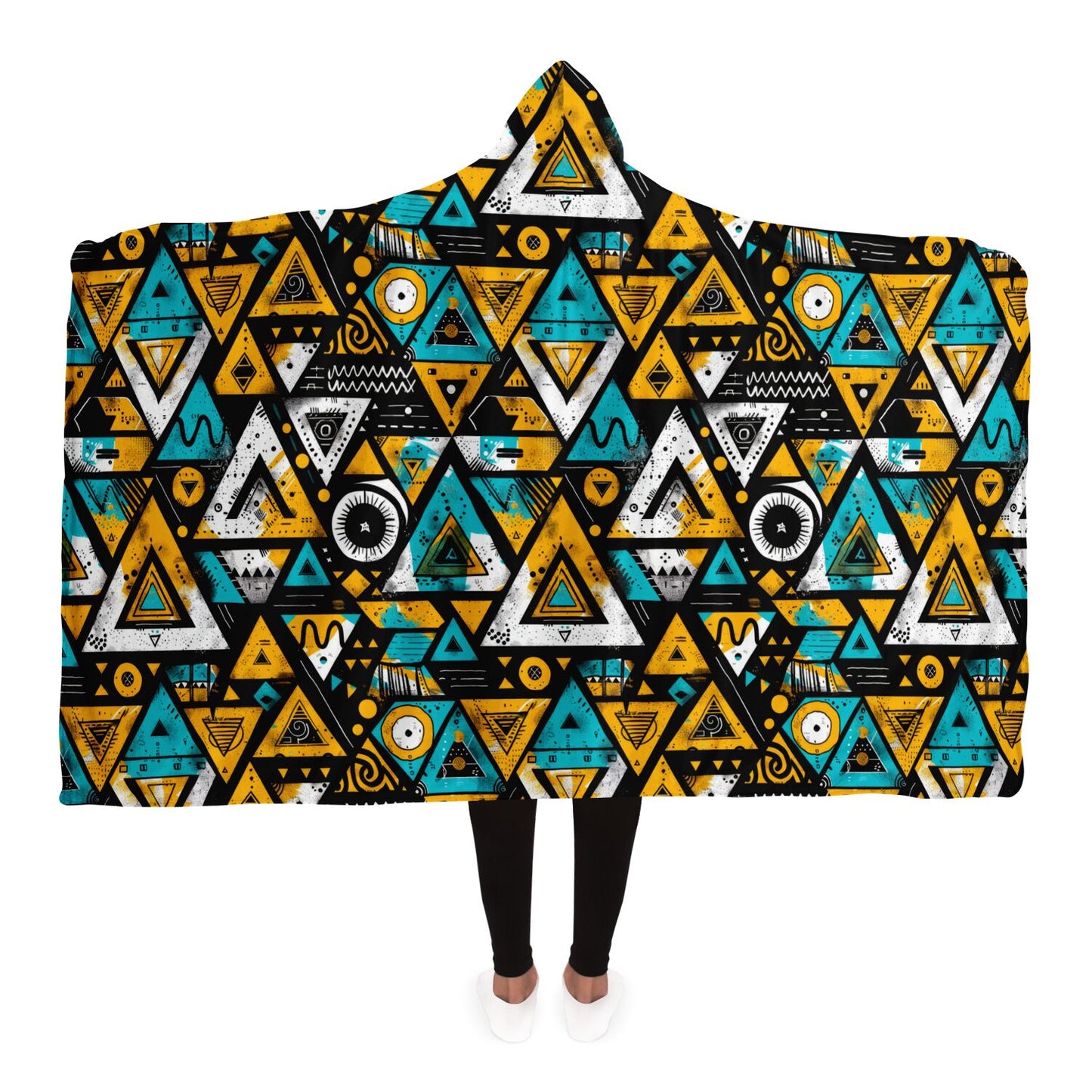 Vibrant Tribal Geometry Hooded Blanket