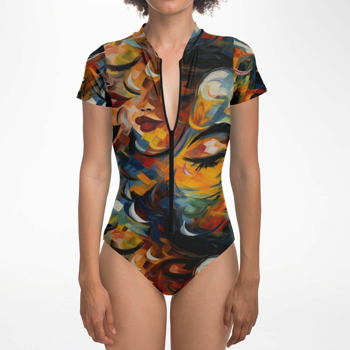 Abstract Art Expression Bodysuit: A Canvas of Vibrancy and Comfort - AOP