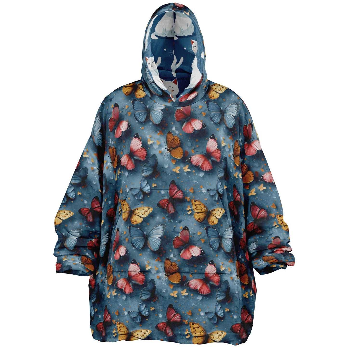 Reversible Snug Hoodie - Adorable Cat and Elegant Butterfly Designs - AOP