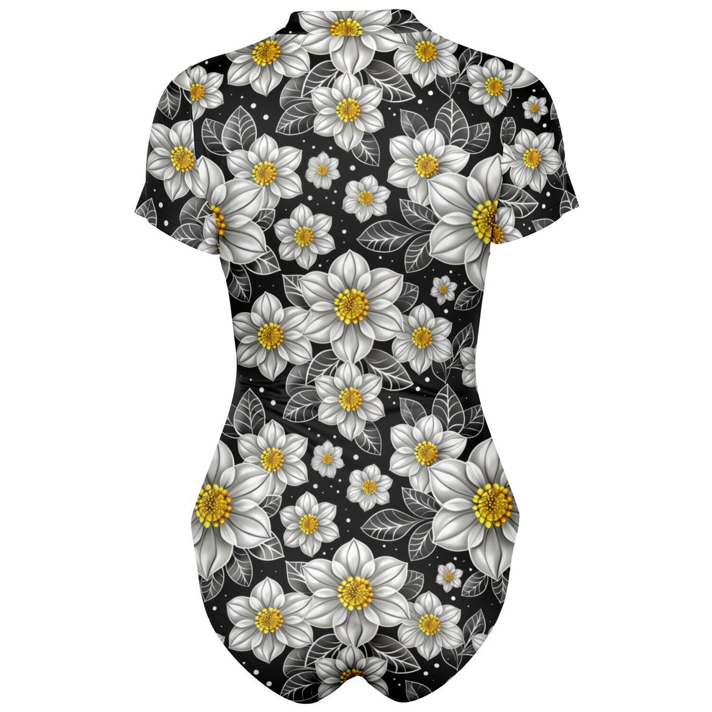 Elegant Floral Pattern Women's Short-Sleeve Swimsuit - AOP