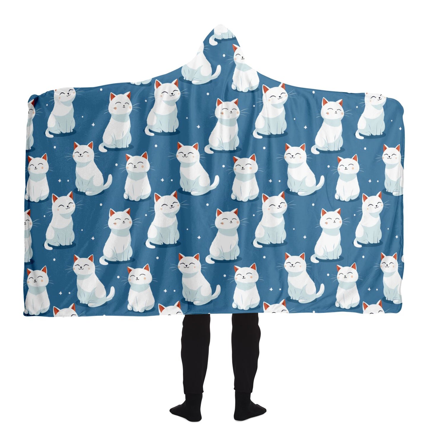 Adorable White Cats Hooded Blanket