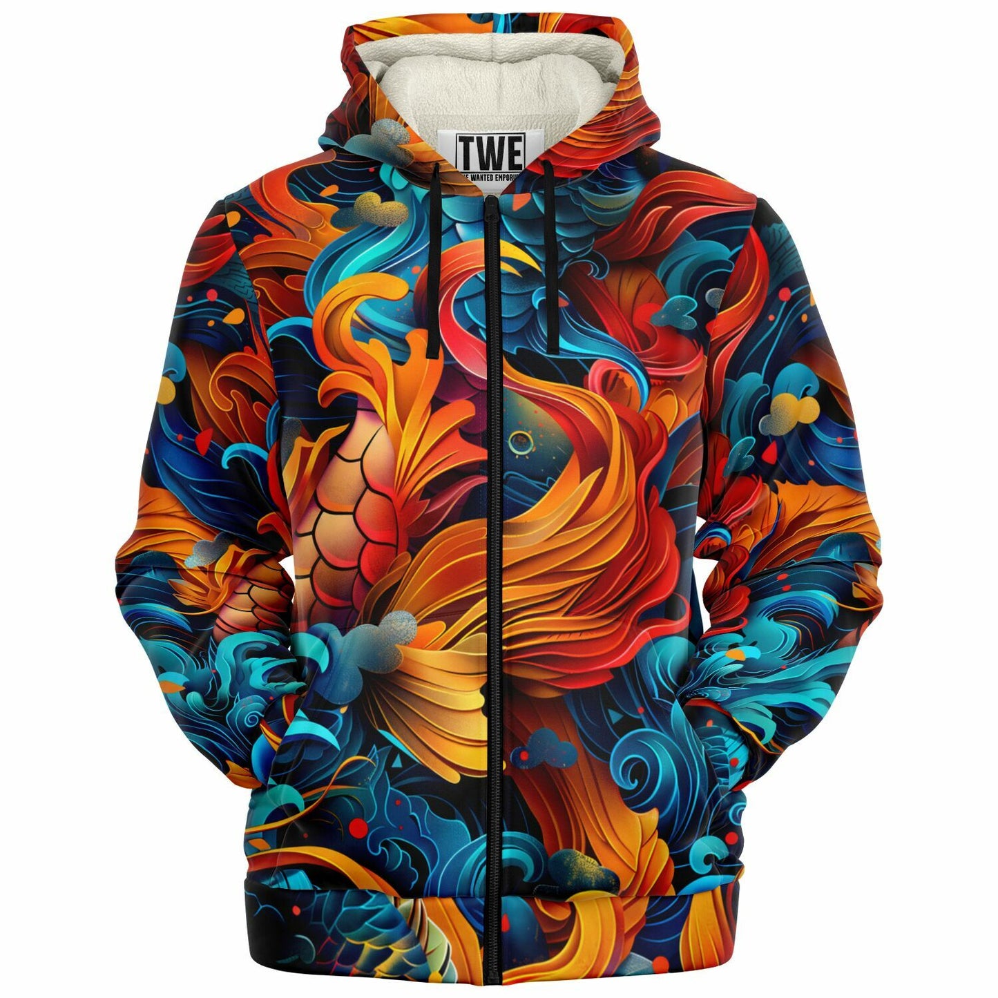 Vibrant Koi Fish Microfleece Zip Hoodie - AOP