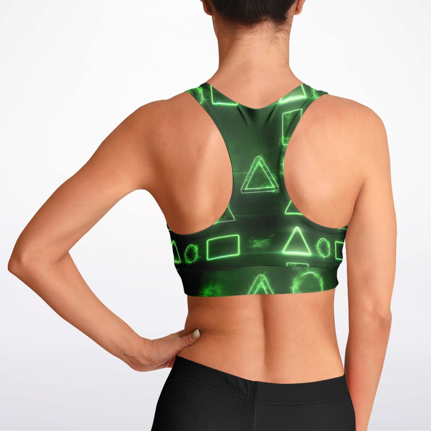 Neon Geometric Glow Sports Bra