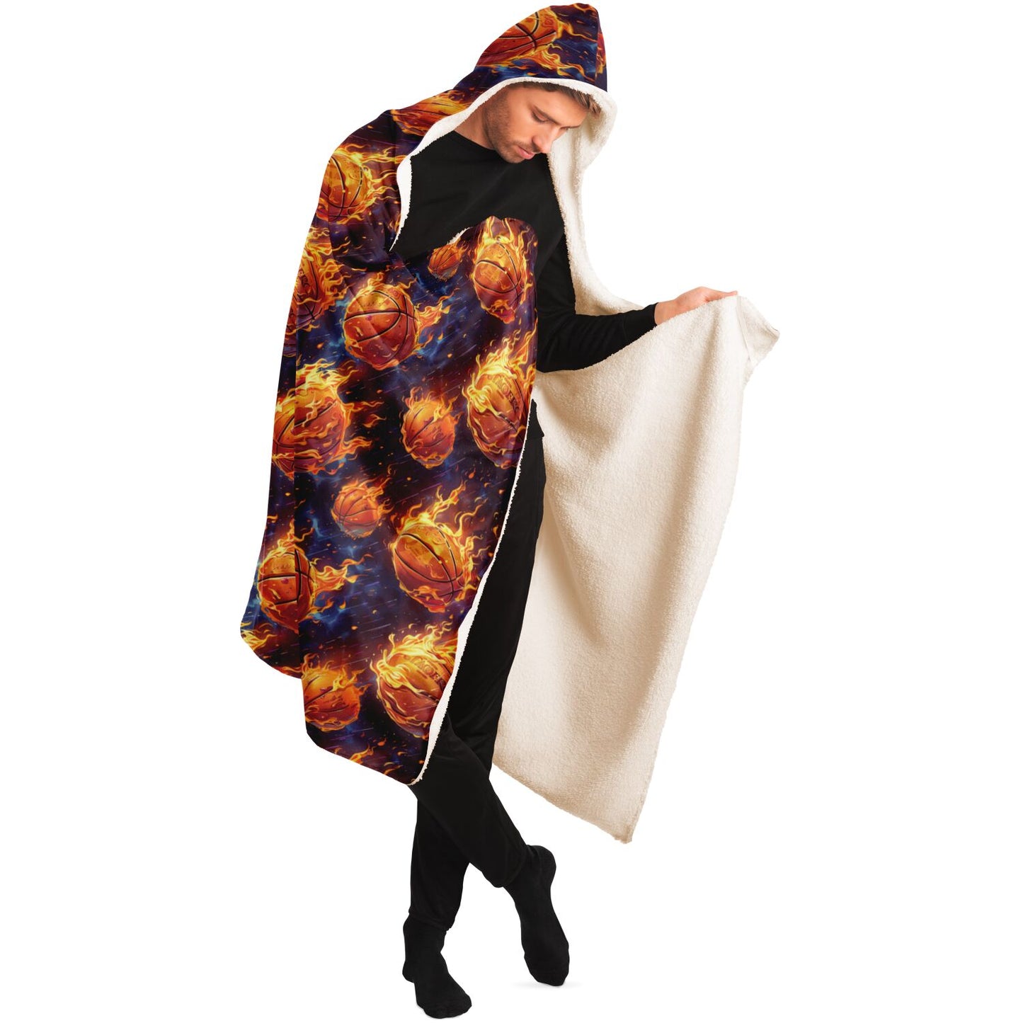 Fiery Basketball Hooded Blanket