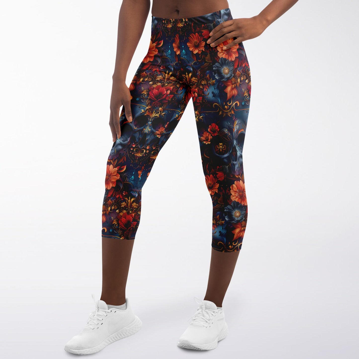 Floral Gothic High-Waisted Capri Leggings for Unique and Stylish Activewear - AOP