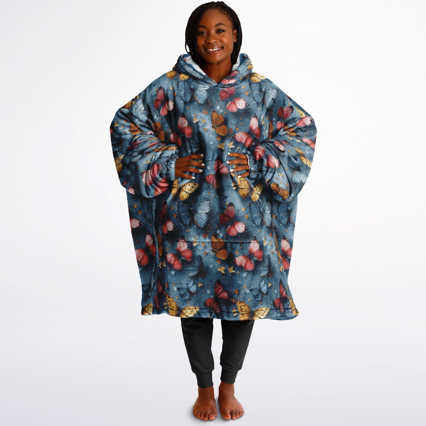 Reversible Snug Hoodie - Adorable Cat and Elegant Butterfly Designs - AOP