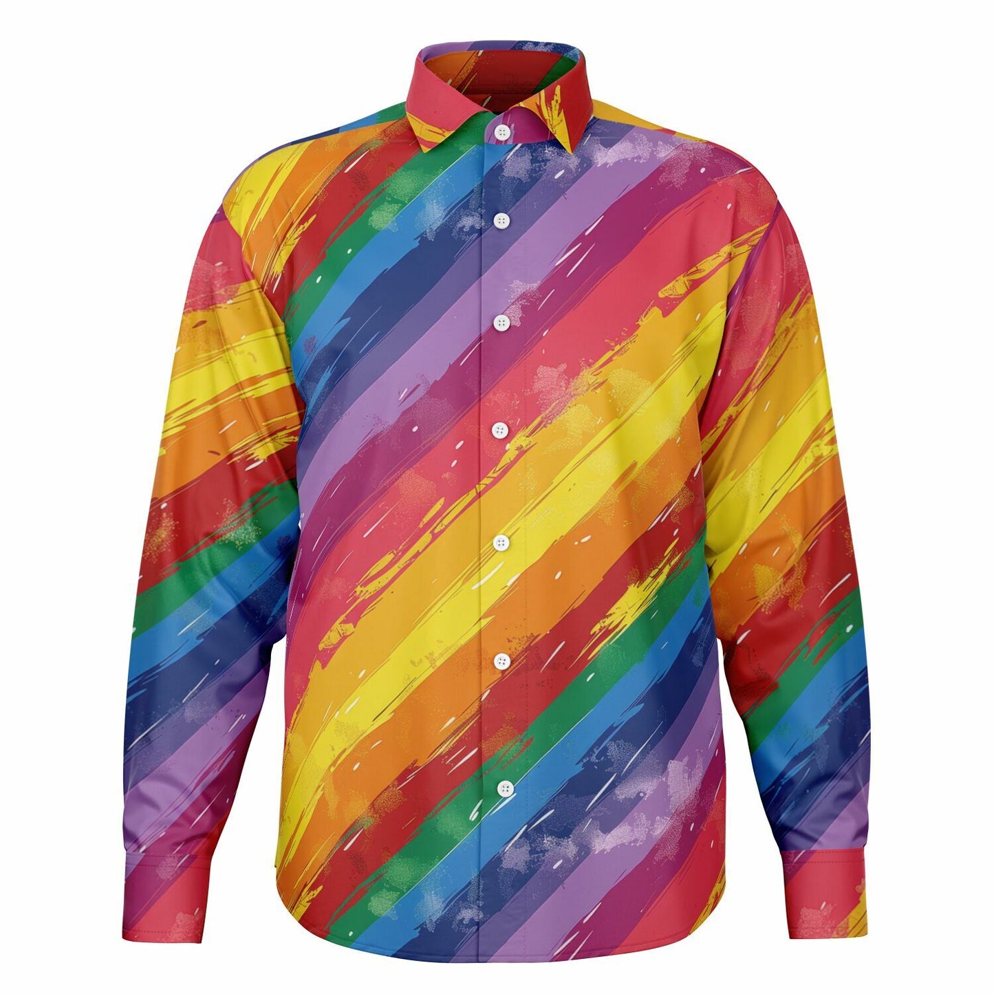 Vibrant Rainbow Stripes Long Sleeve Button Down Shirt