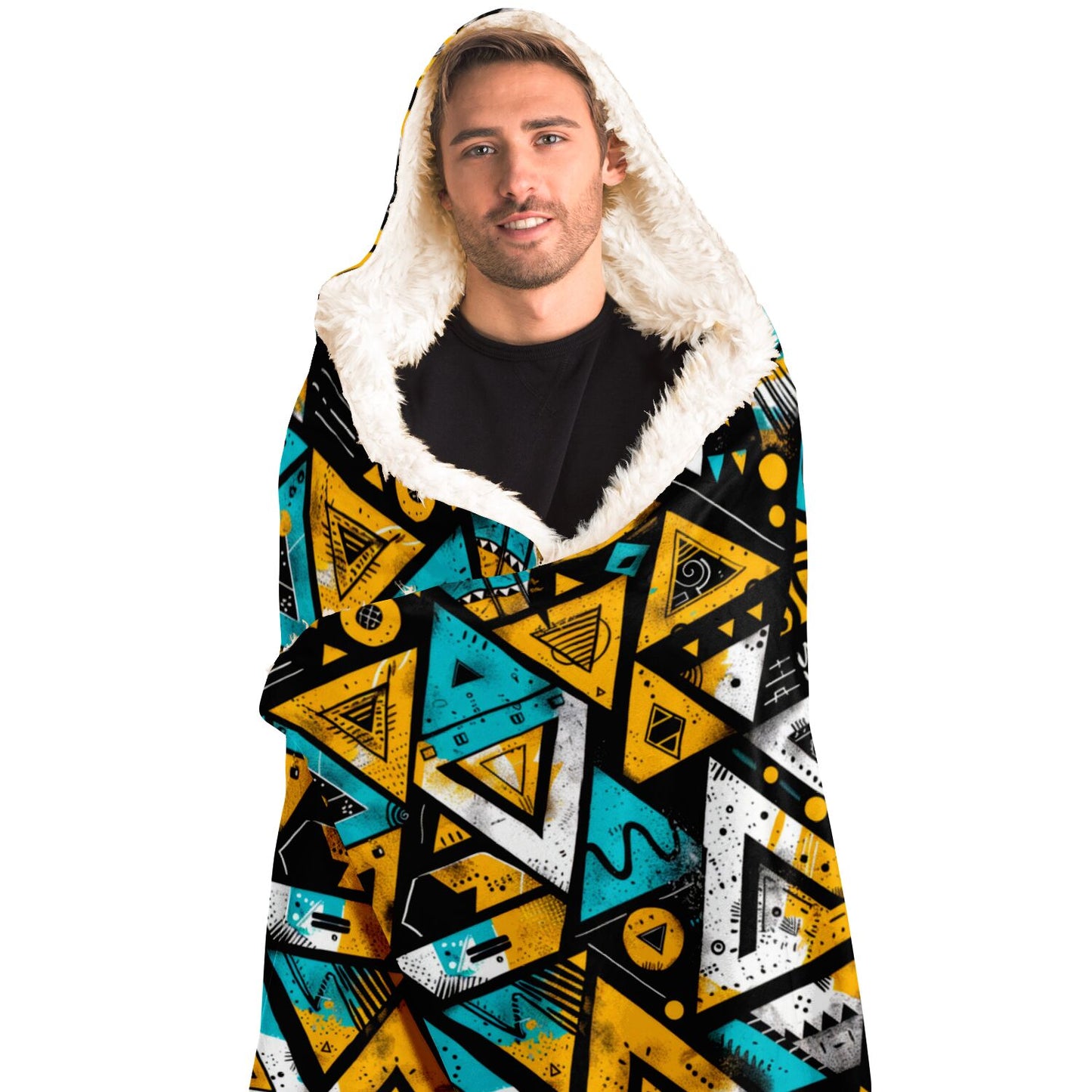 Vibrant Tribal Geometry Hooded Blanket