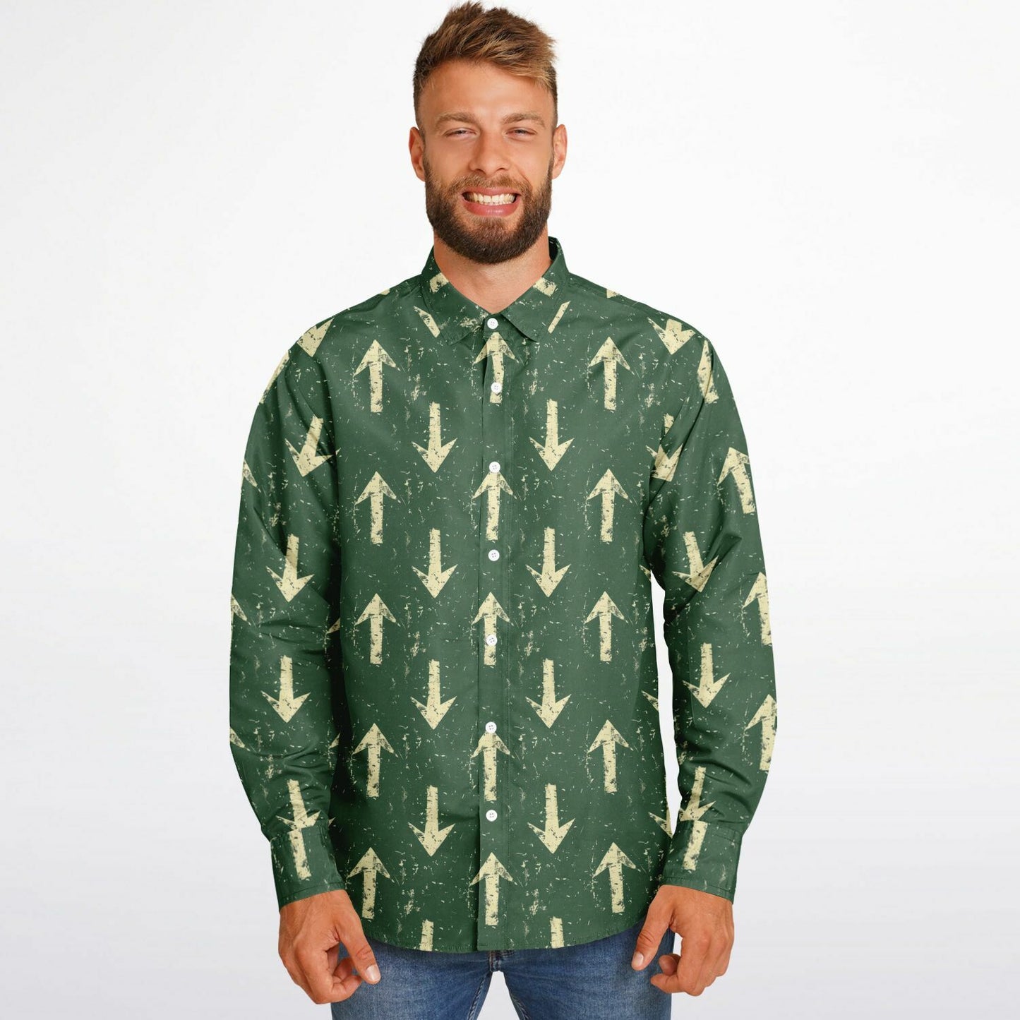 Urban Arrow Pattern Long Sleeve Button Down Shirt