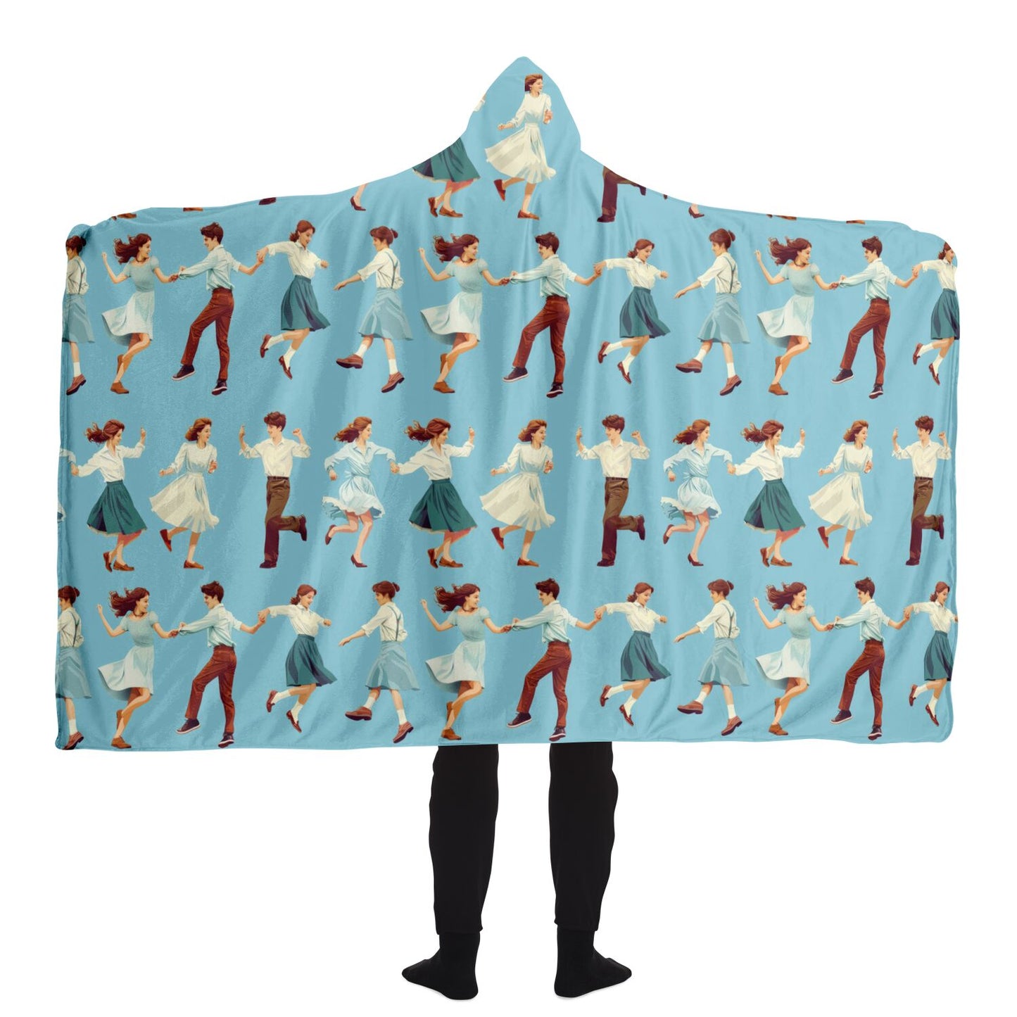 Retro Dance Pattern Hooded Blanket