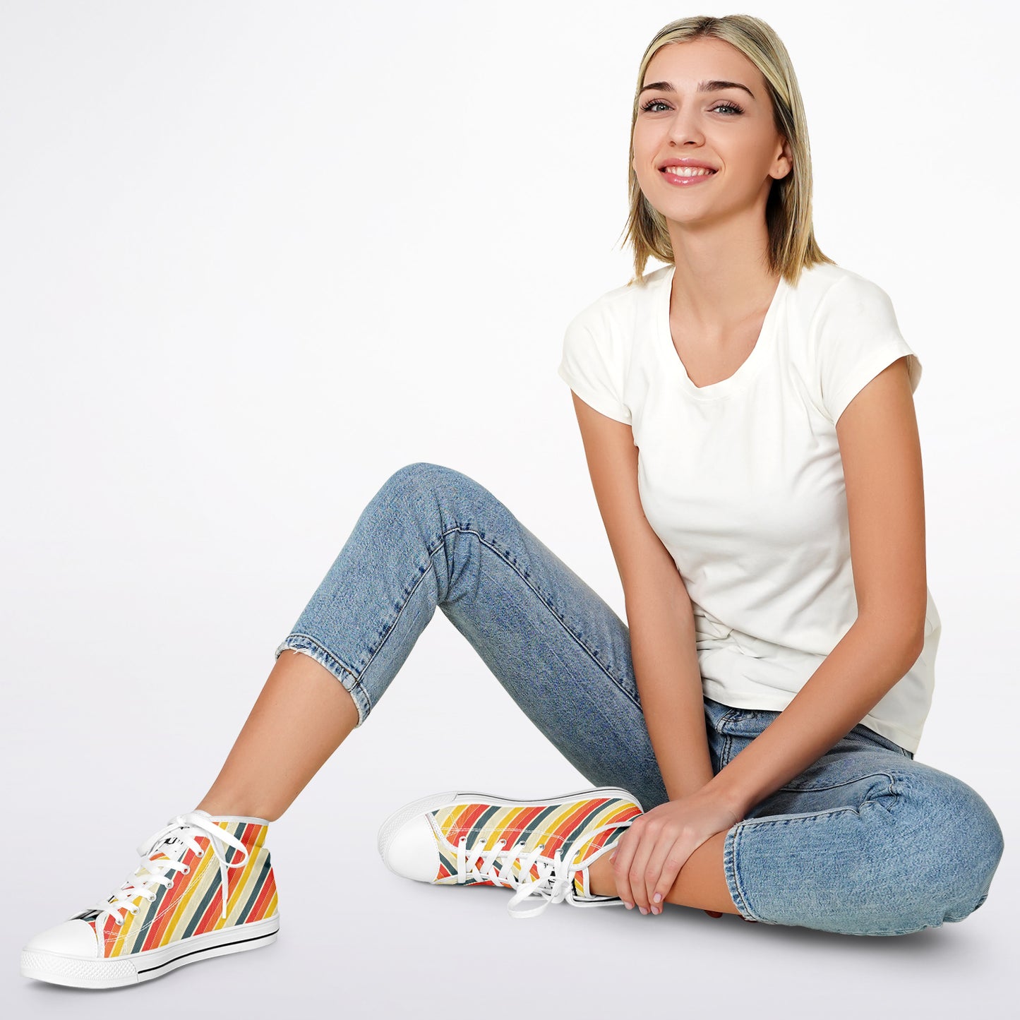 Urban Peak High-Top Shoes with Vibrant Diagonal Stripes Design