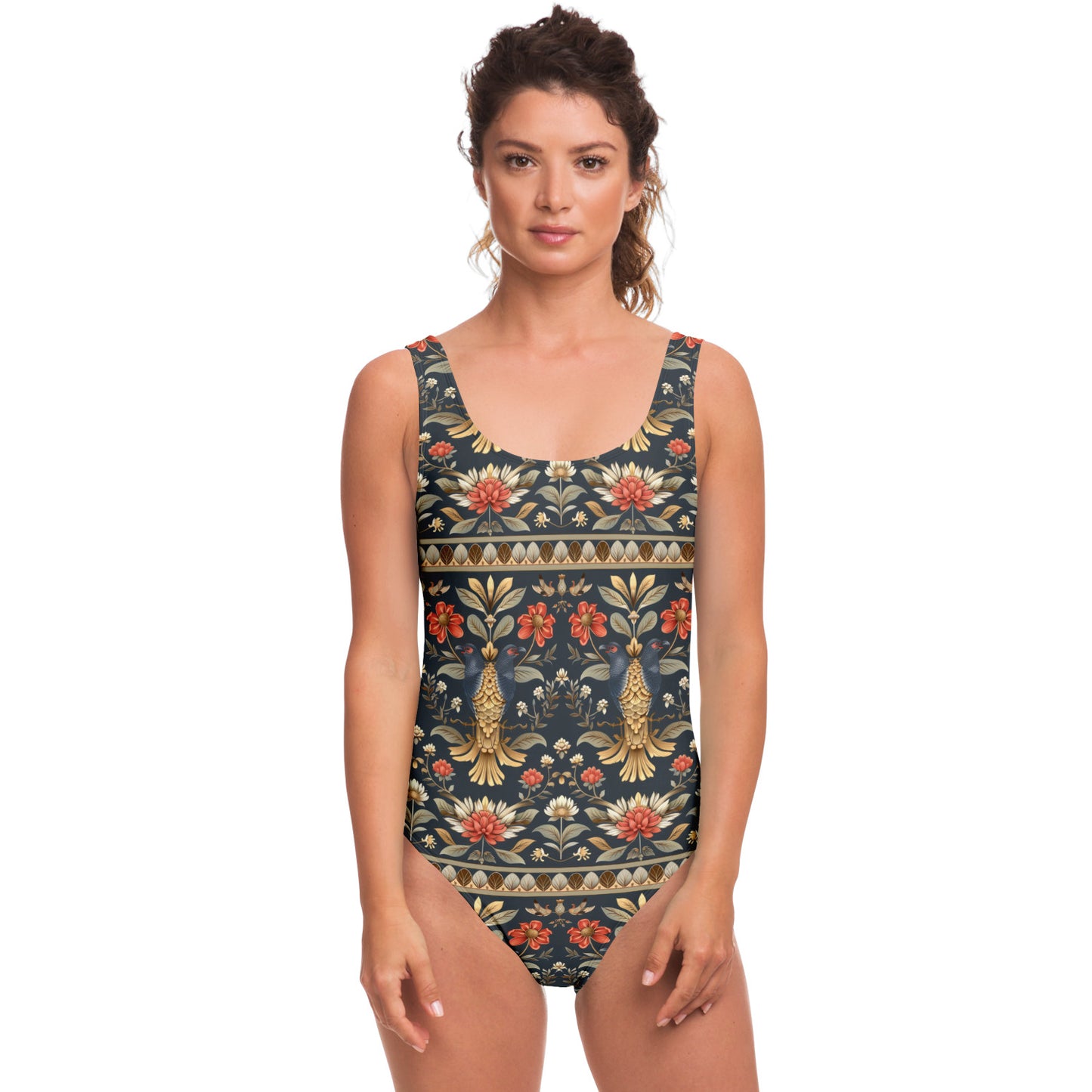 Elegant Floral Brocade Women's One-Piece Swimsuit - AOP