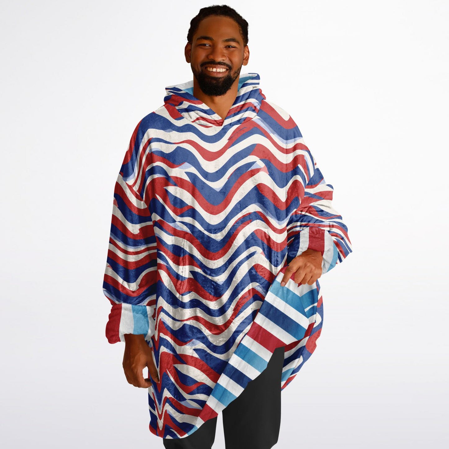 Reversible Snug Hoodie - Retro Waves and Bold Stripes Designs - AOP