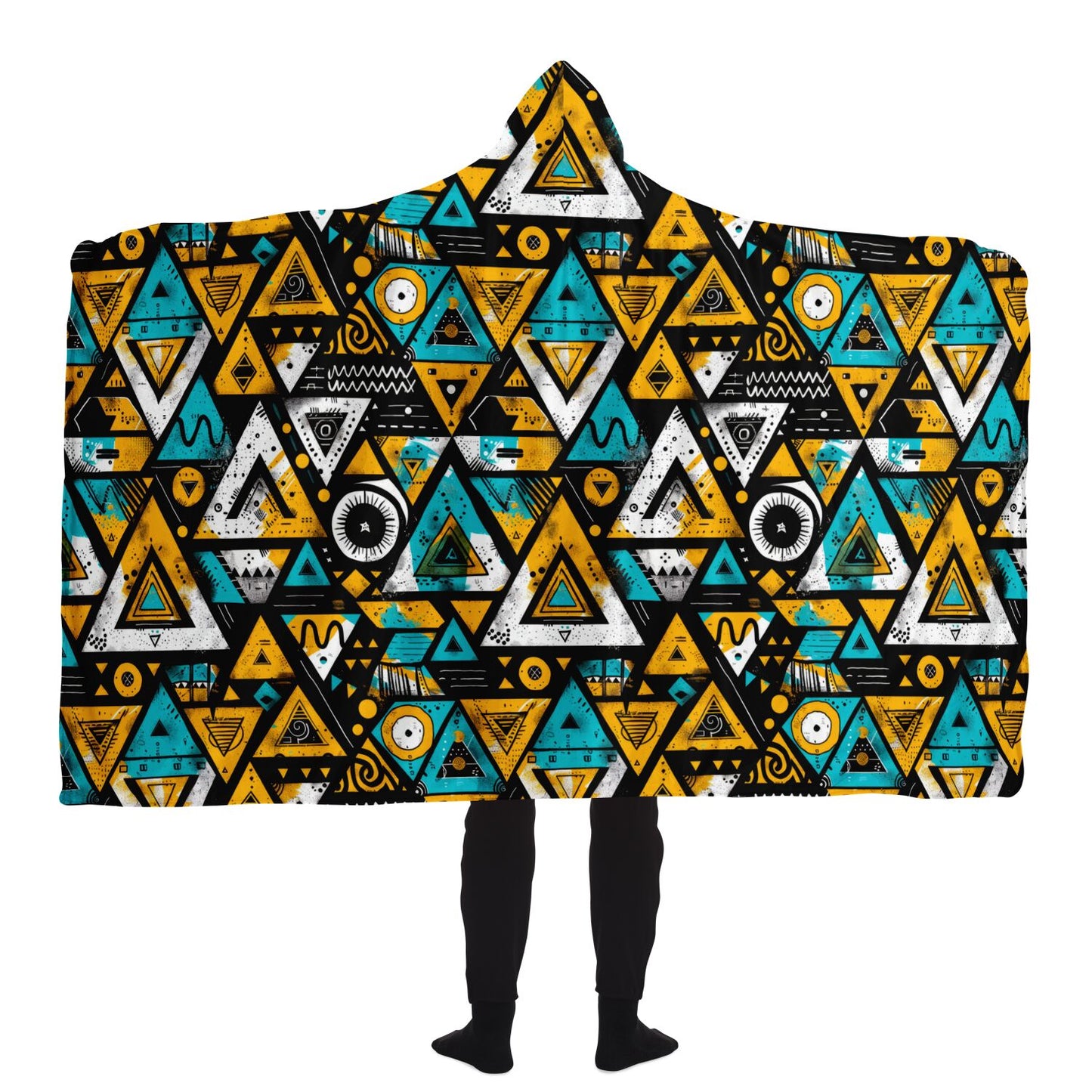 Vibrant Tribal Geometry Hooded Blanket