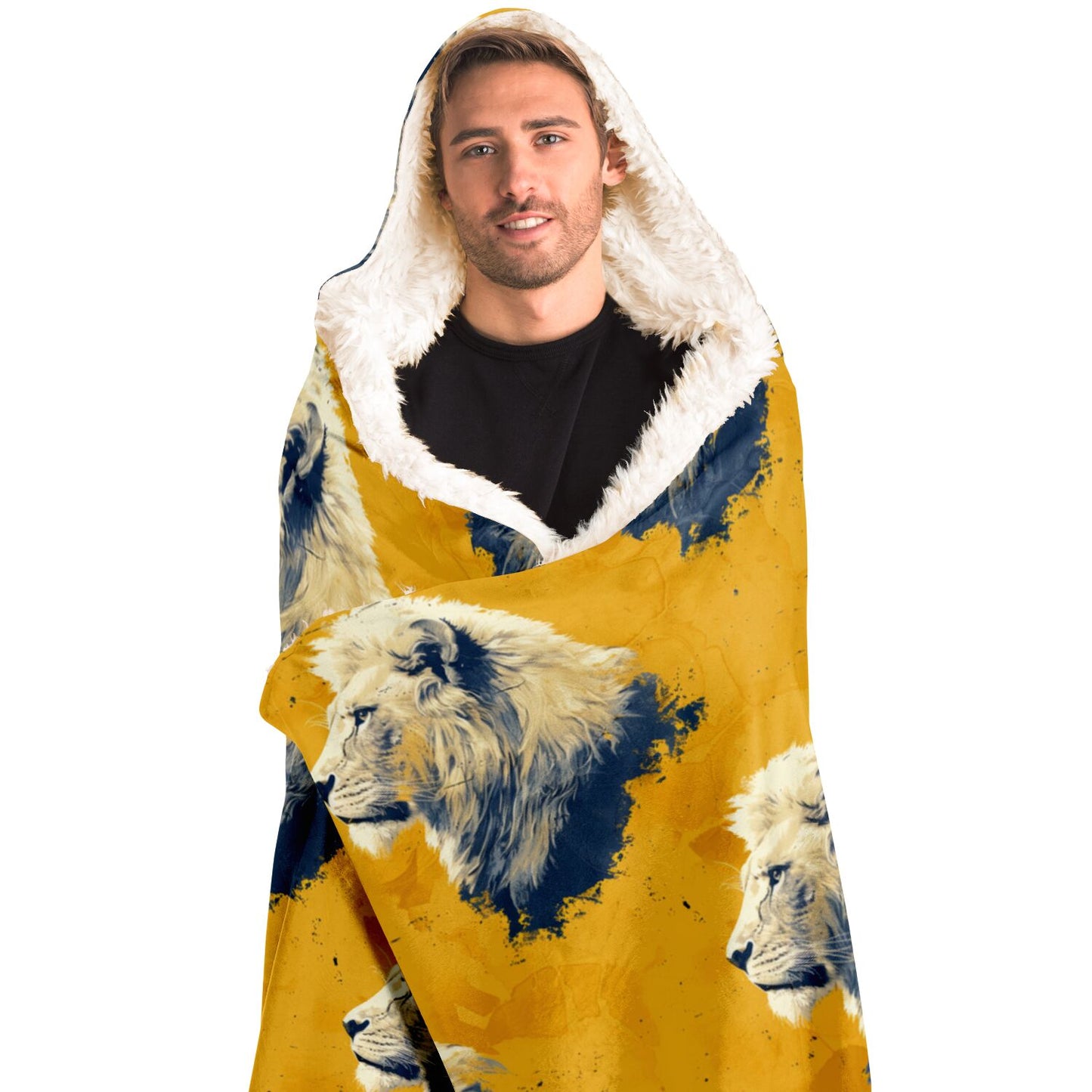 Regal Lion Print Hooded Blanket