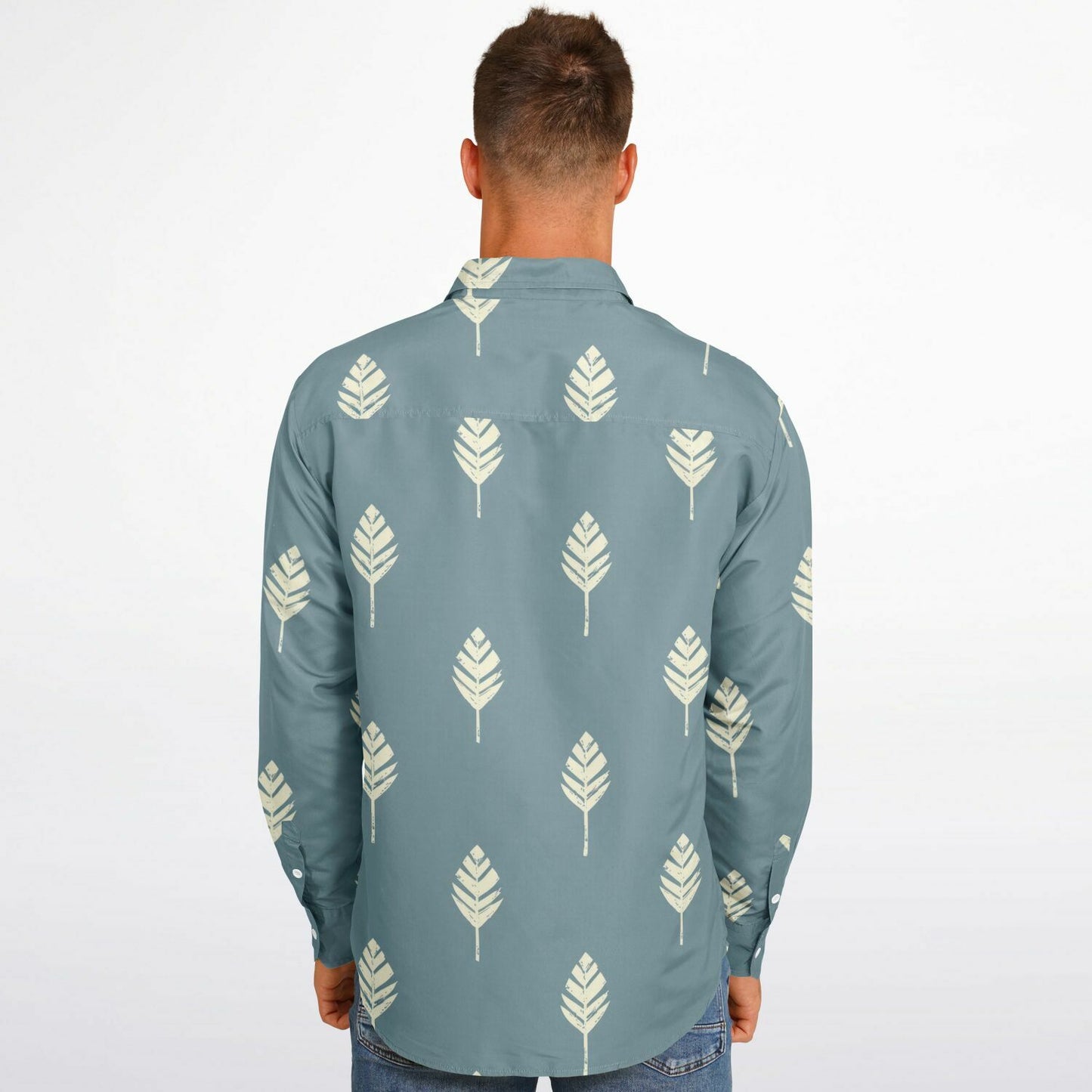 Leaf Pattern Long Sleeve Button Down Shirt