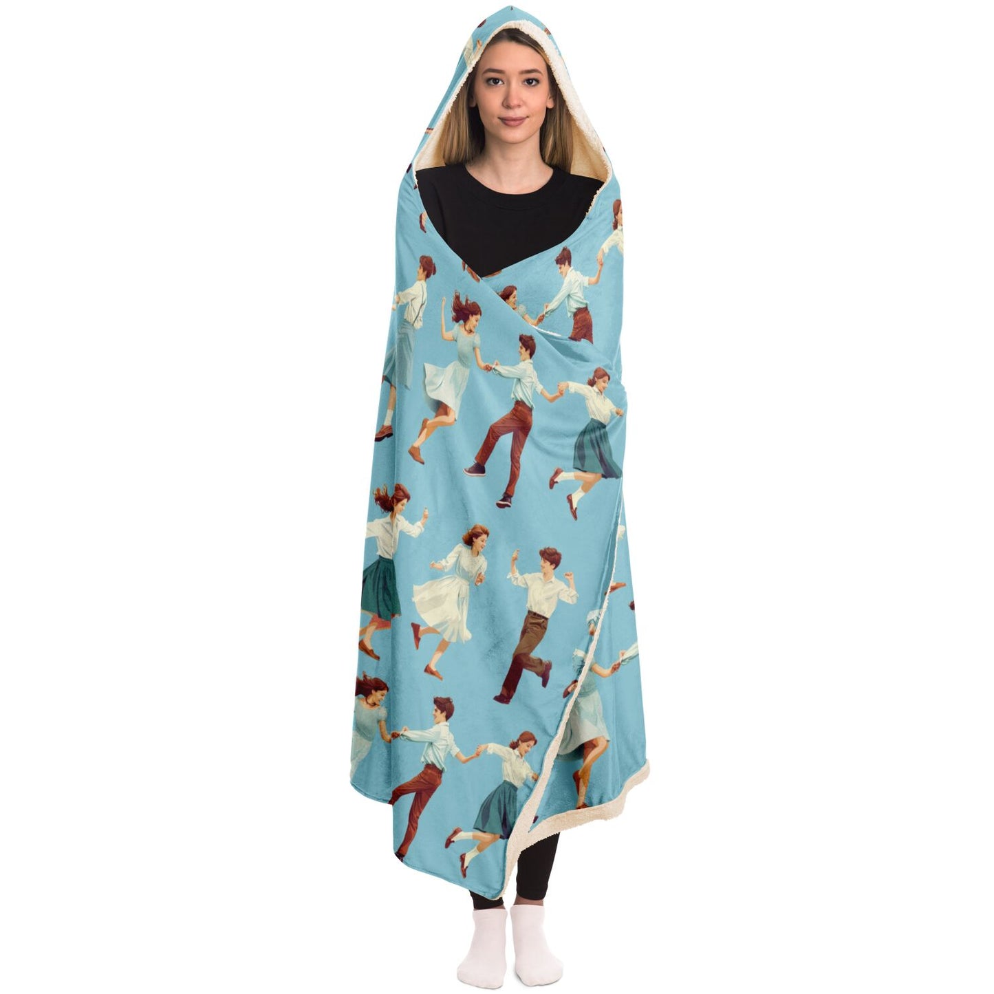 Retro Dance Pattern Hooded Blanket