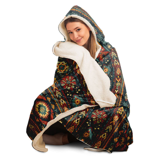 Vibrant Tribal Pattern Hooded Blanket