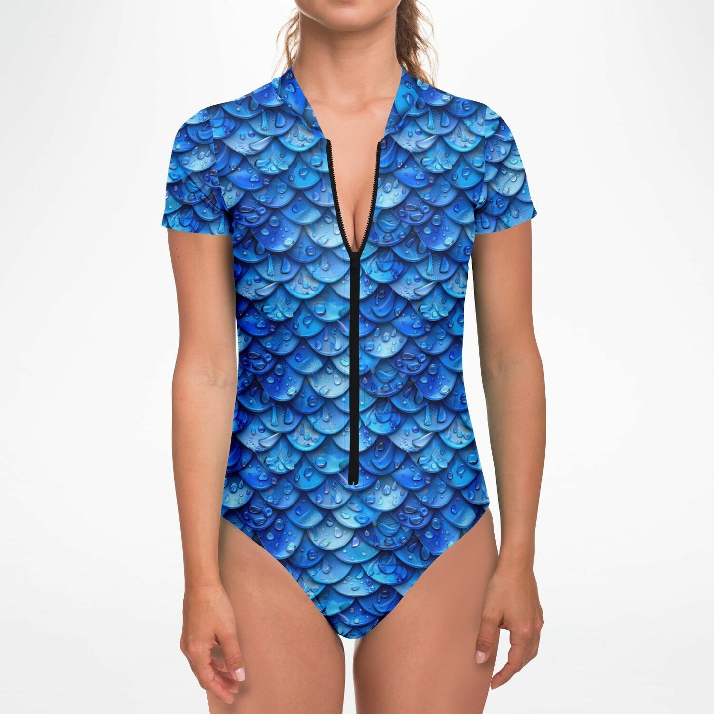 Mesmerizing Mermaid Scale Pattern Women's Short-Sleeve Swimsuit - AOP