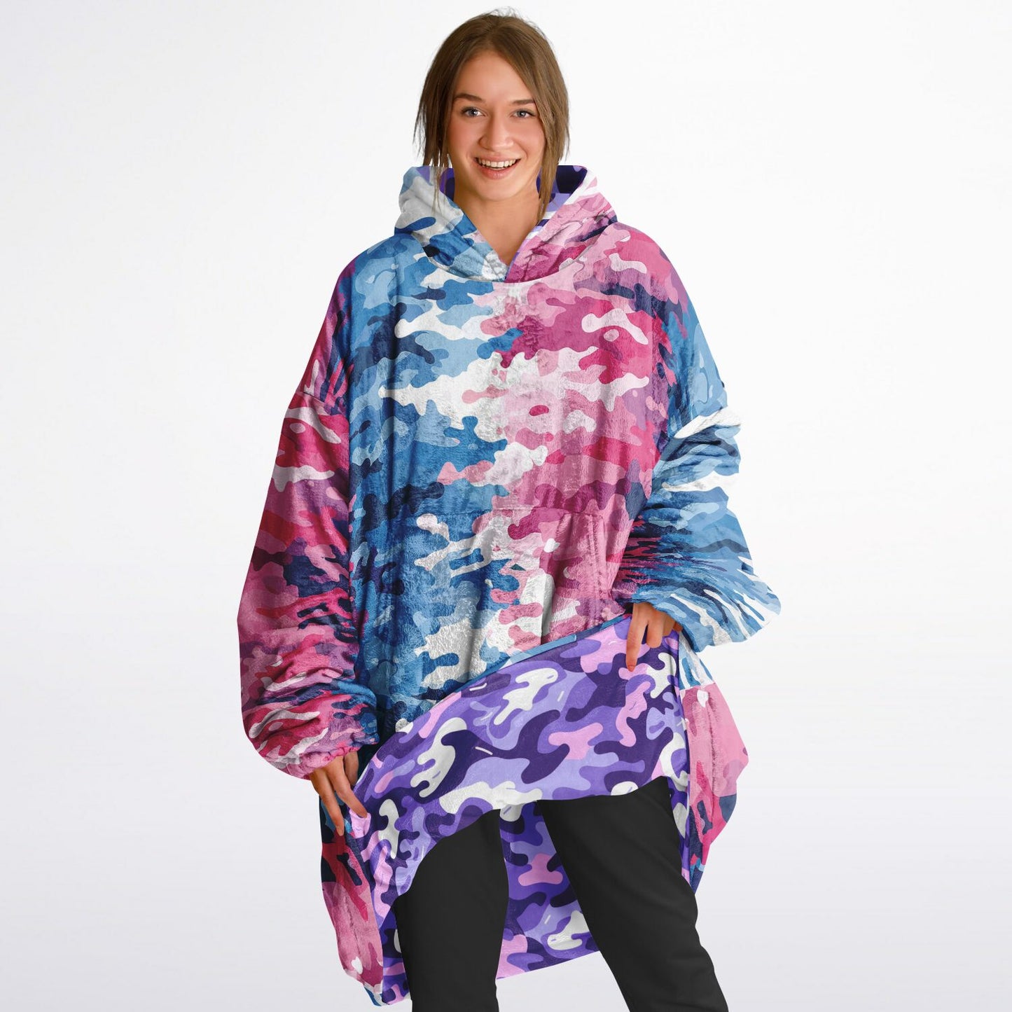 Reversible Snug Hoodie - Purple and Pink Camo Designs - AOP