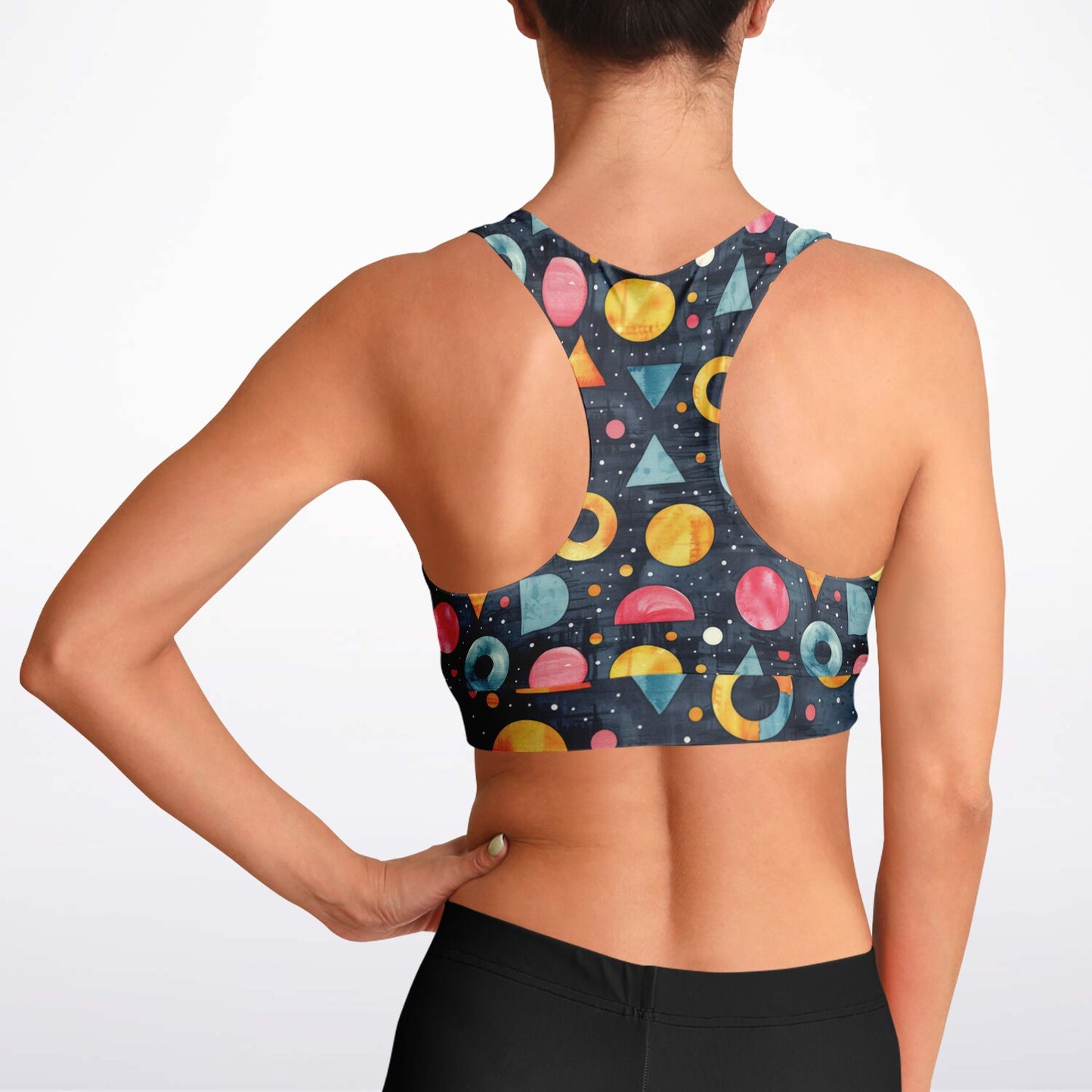 Retro Geometric Pattern Sports Bra