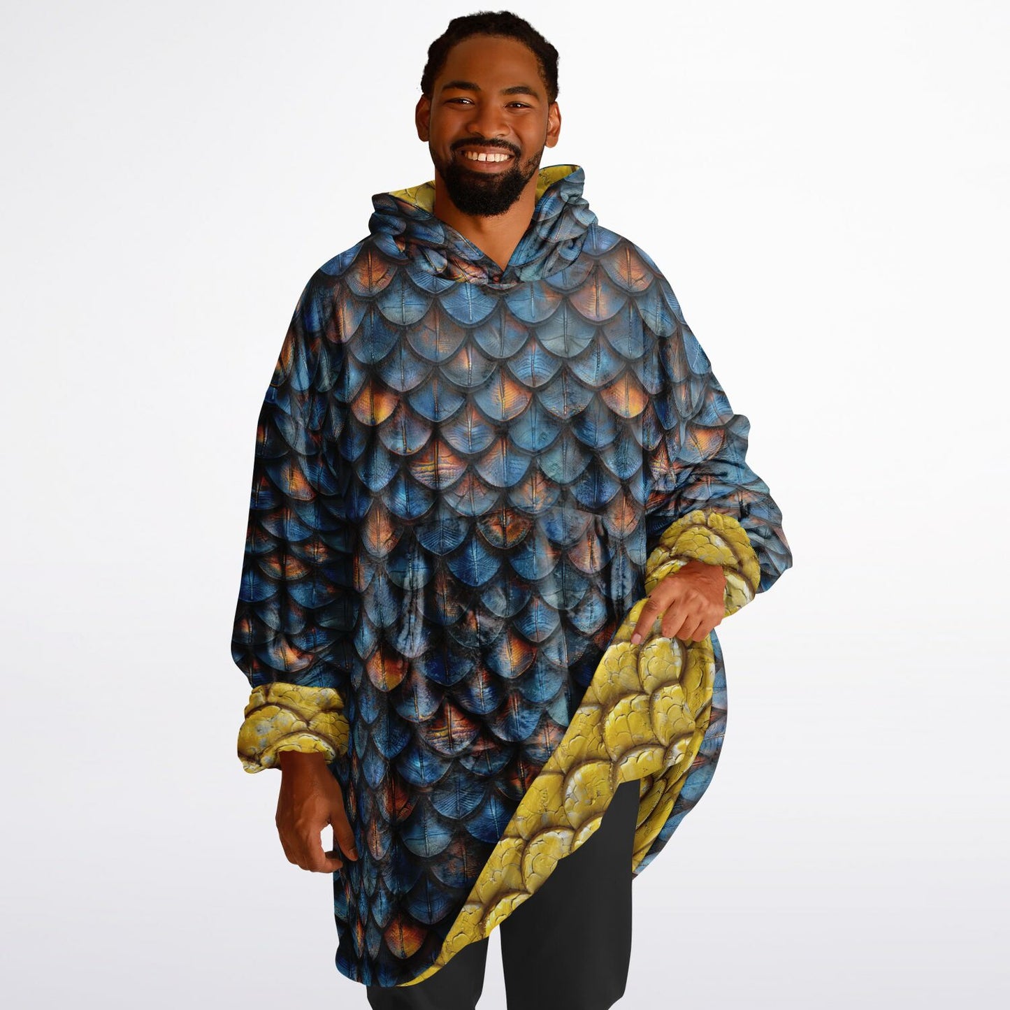 Reversible Snug Hoodie - Golden Scales and Deep Sea Scales Designs - AOP