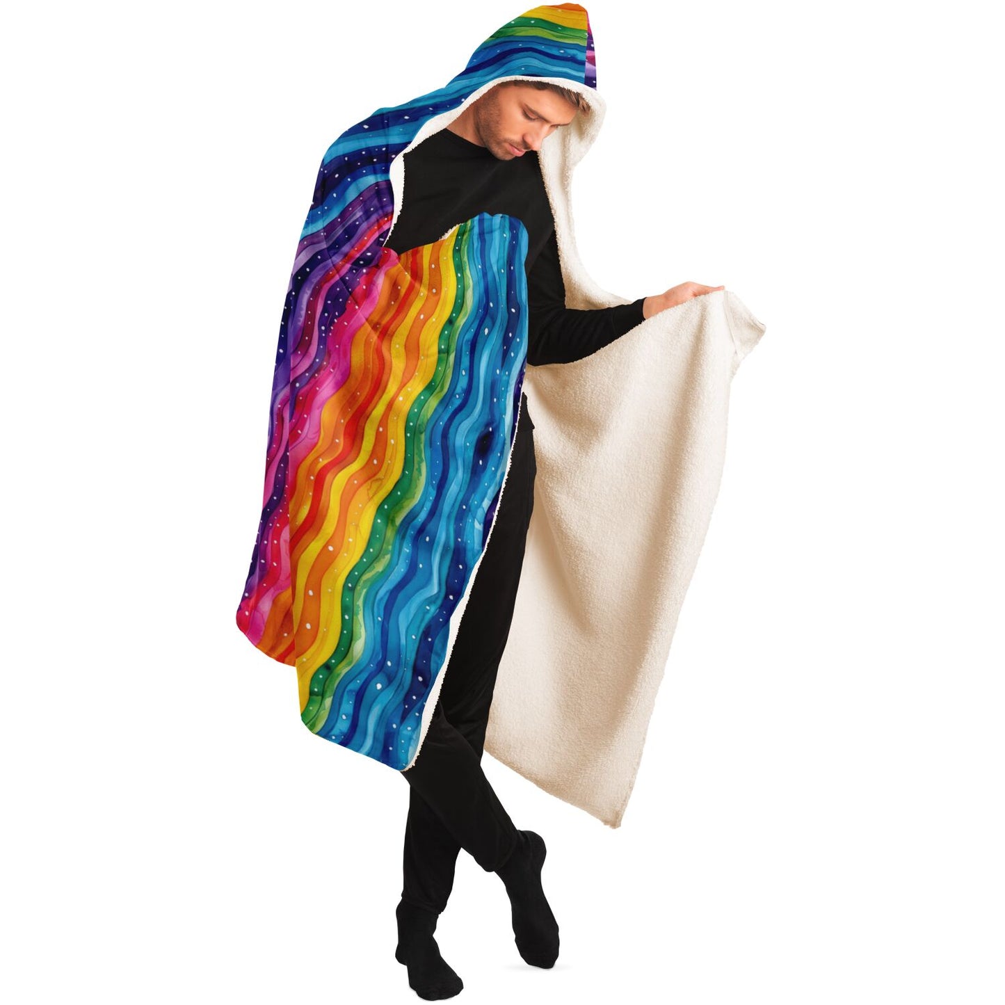 Vibrant Rainbow Waves Hooded Blanket