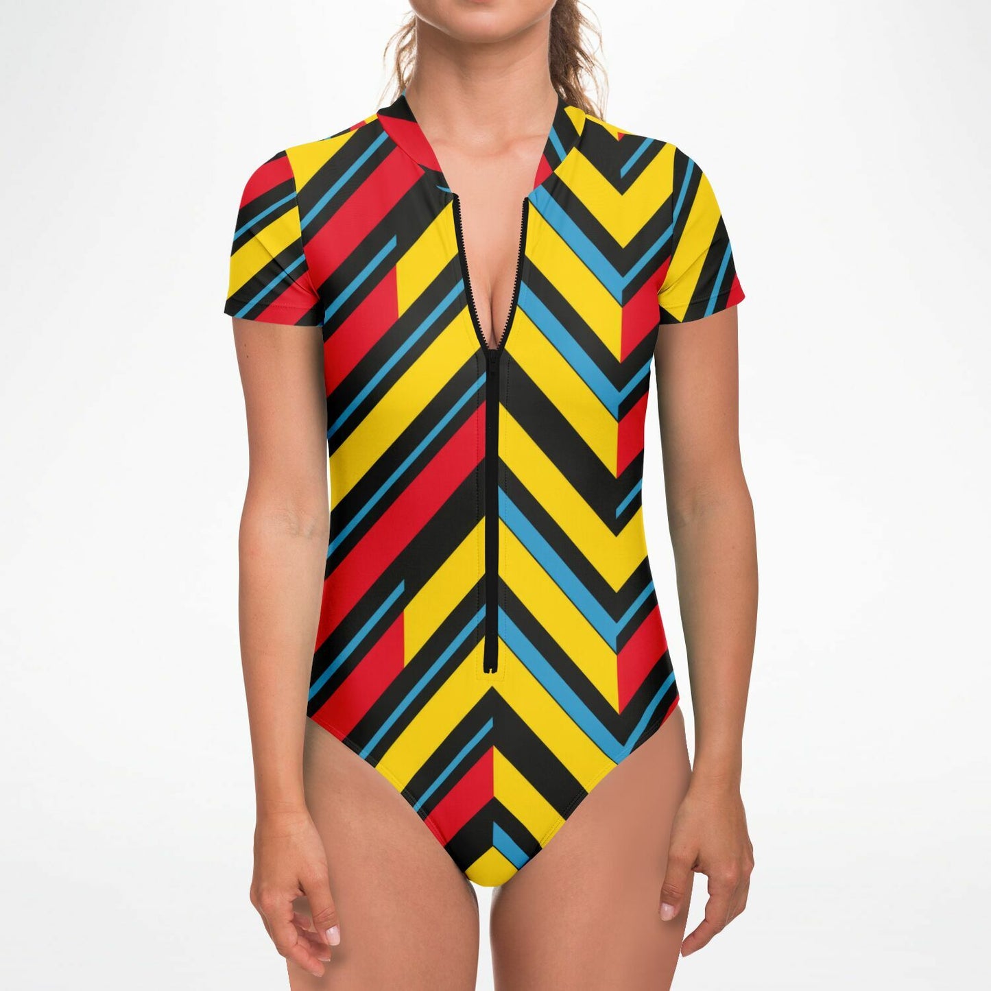 Bold Chevron Stripe Women's Short-Sleeve Swimsuit - AOP