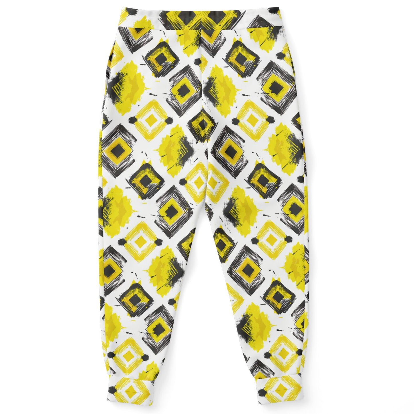 Geometric Yellow And Black Splash Joggers - AOP