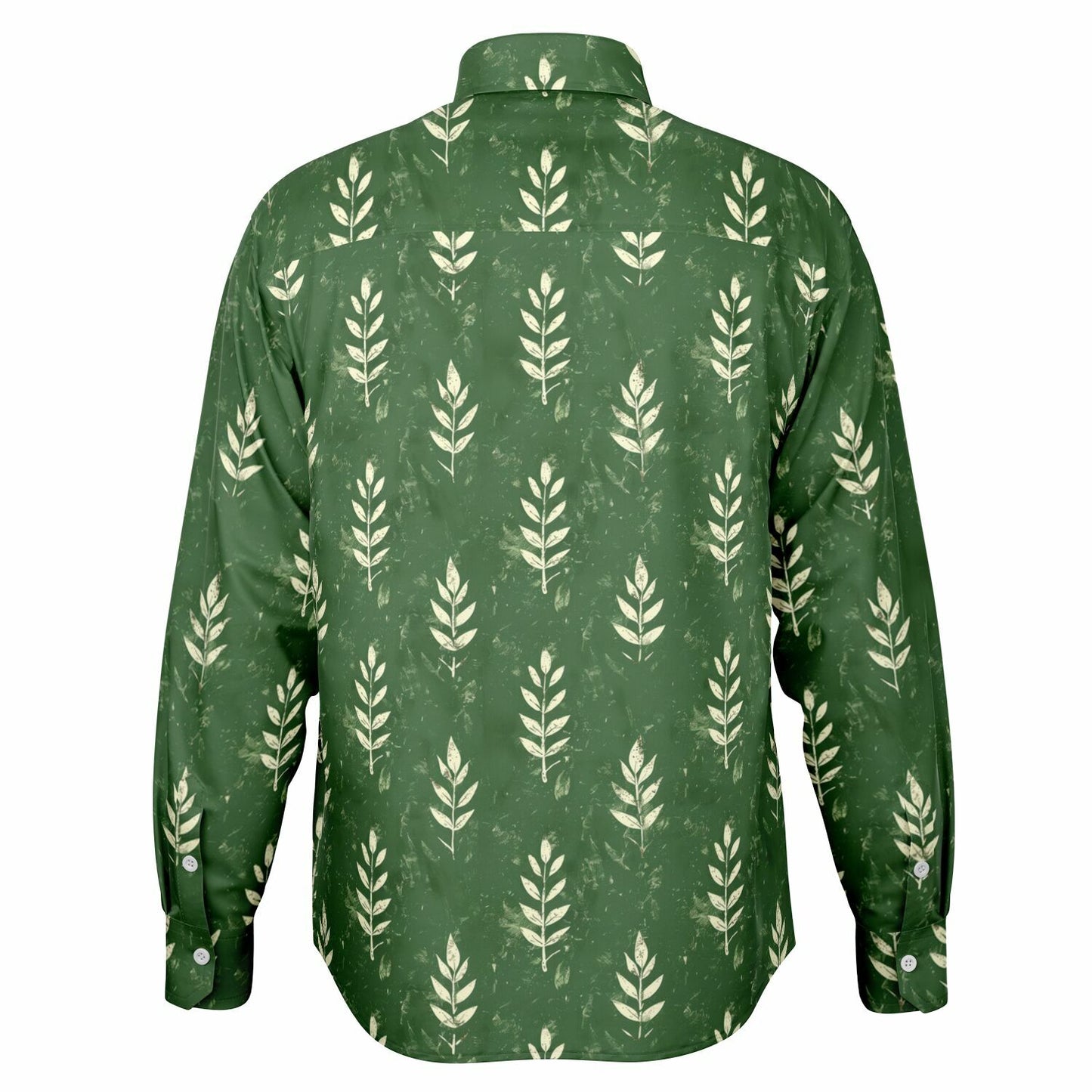 Nature-Inspired Leaf Print Long Sleeve Button Down Shirt