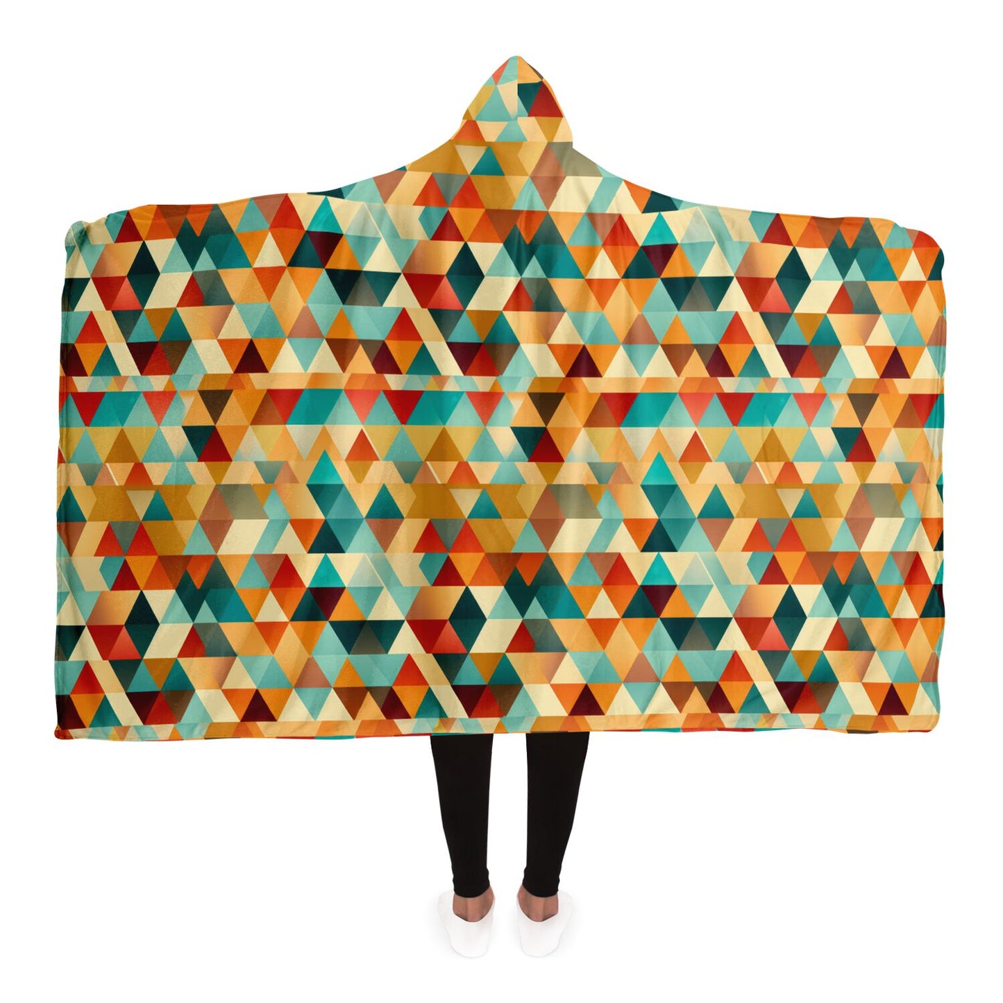 Retro Geometric Triangles Hooded Blanket