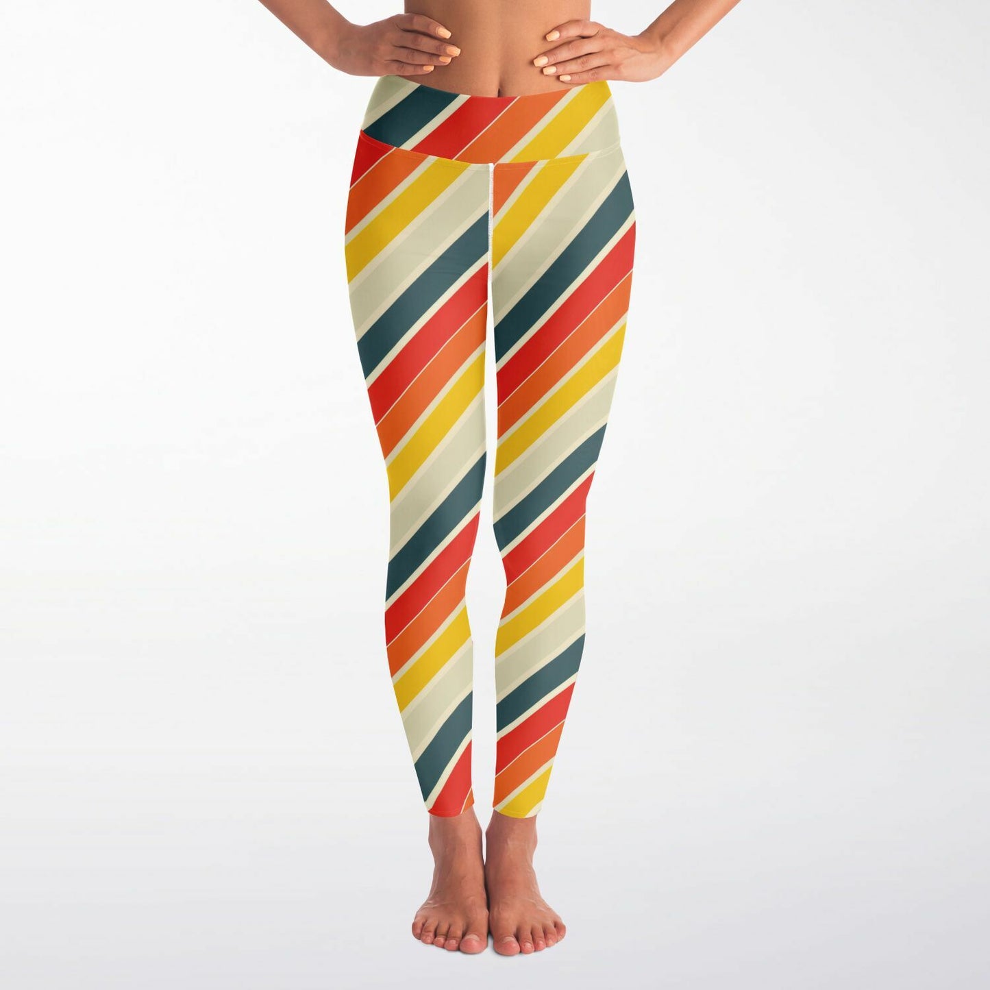 Retro Stripes High-Waisted Yoga Leggings for Vibrant and Stylish Practice - AOP