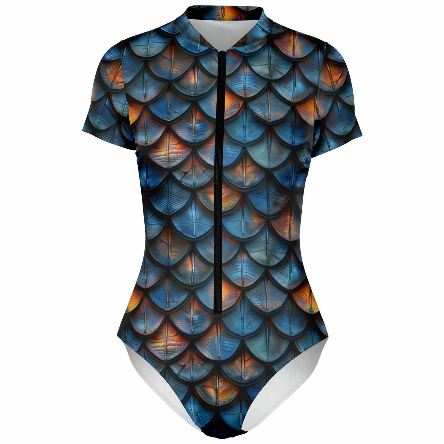 Fantasy Dragon Scale Pattern Women's Short-Sleeve Swimsuit - AOP