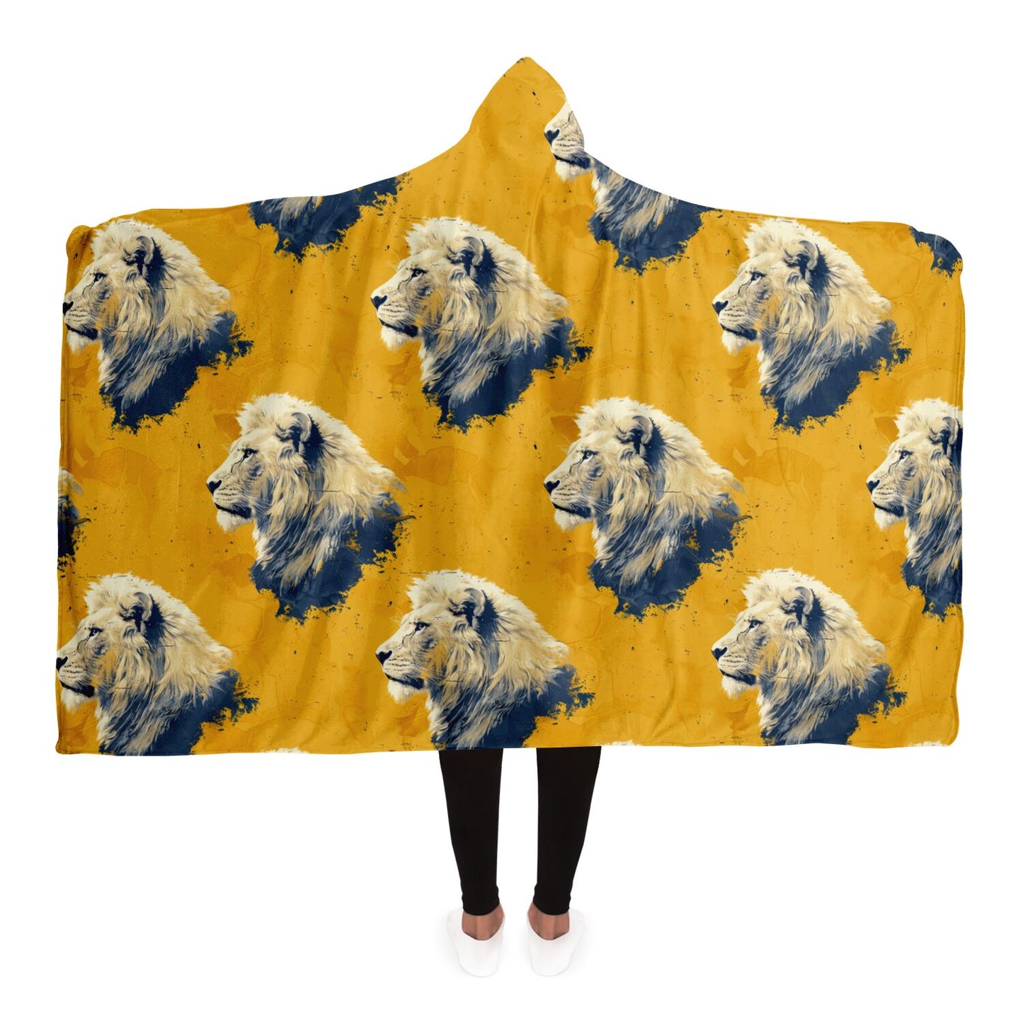 Regal Lion Print Hooded Blanket