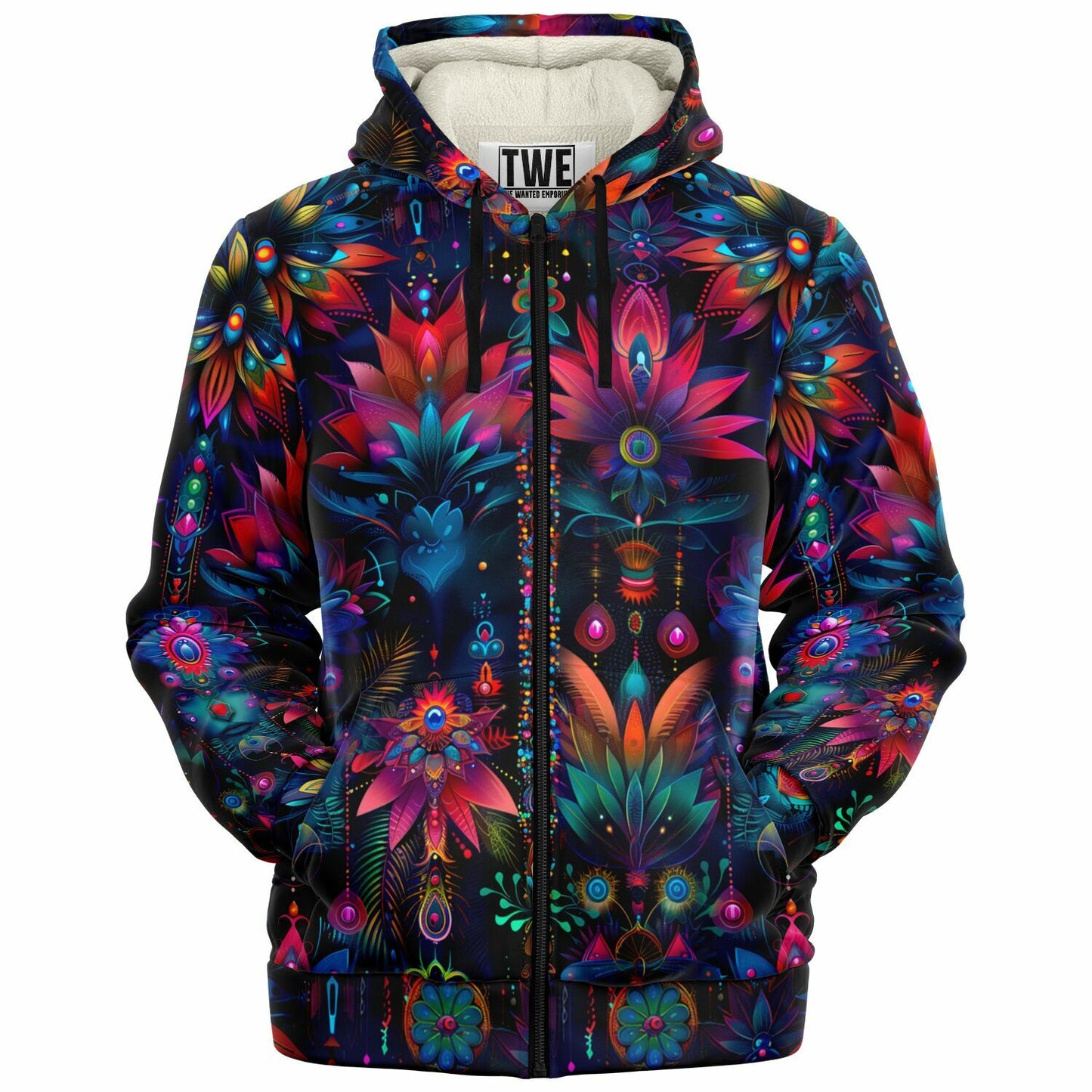 Neon Blossom Microfleece Zip hoodie - AOP