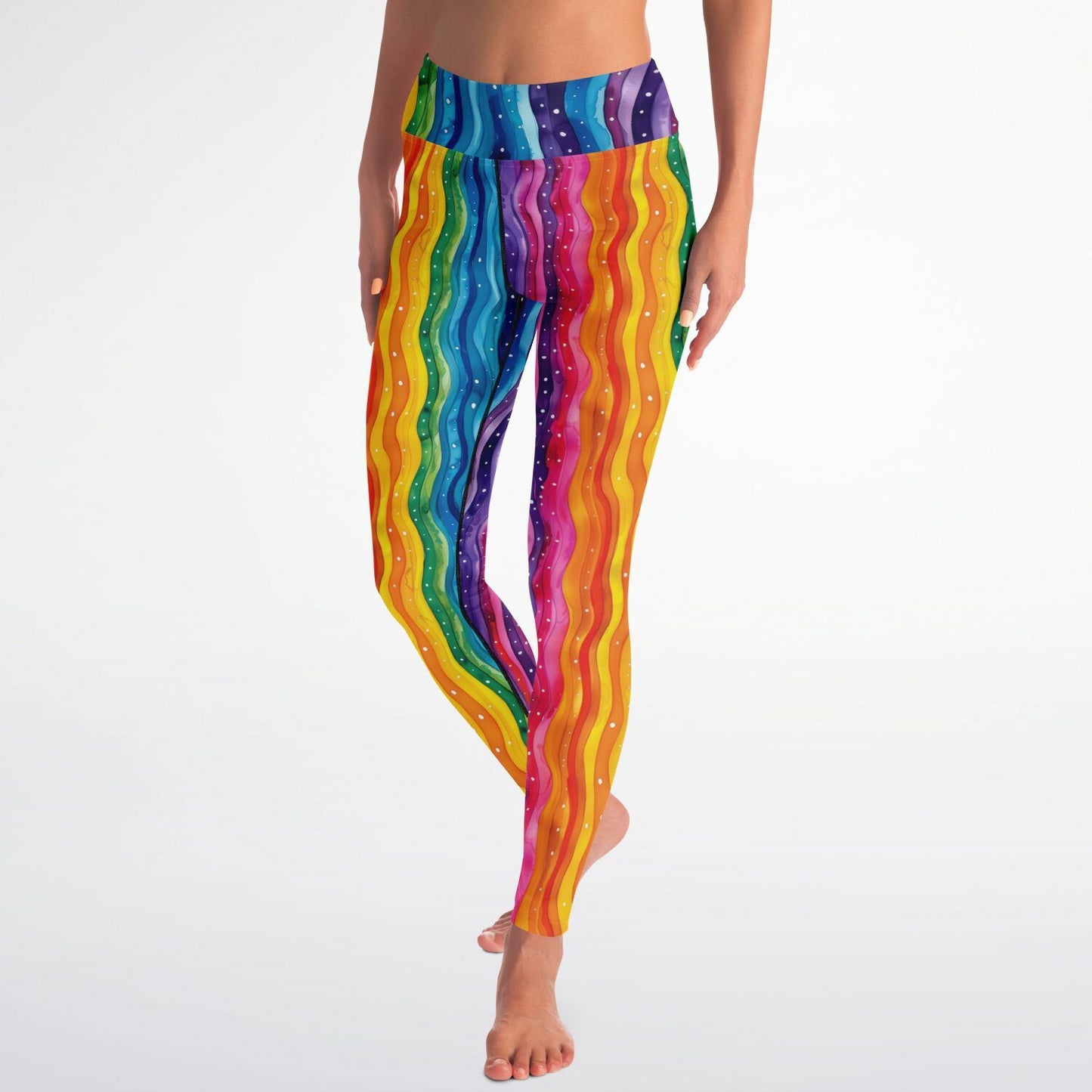 Cosmic Rainbow Waves High-Waisted Yoga Leggings for a Vibrant and Stylish Practice - AOP