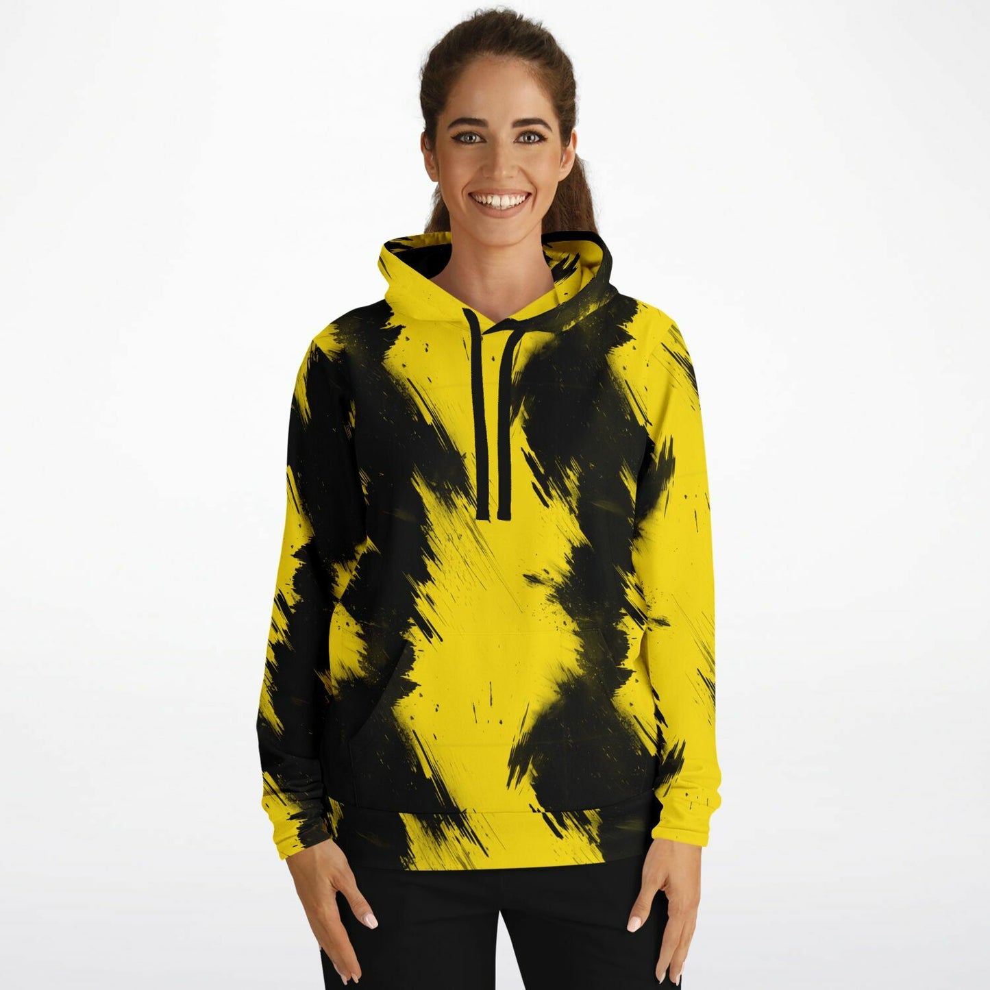 Bold Yellow and Black Brushstroke Women's Hoodie - AOP